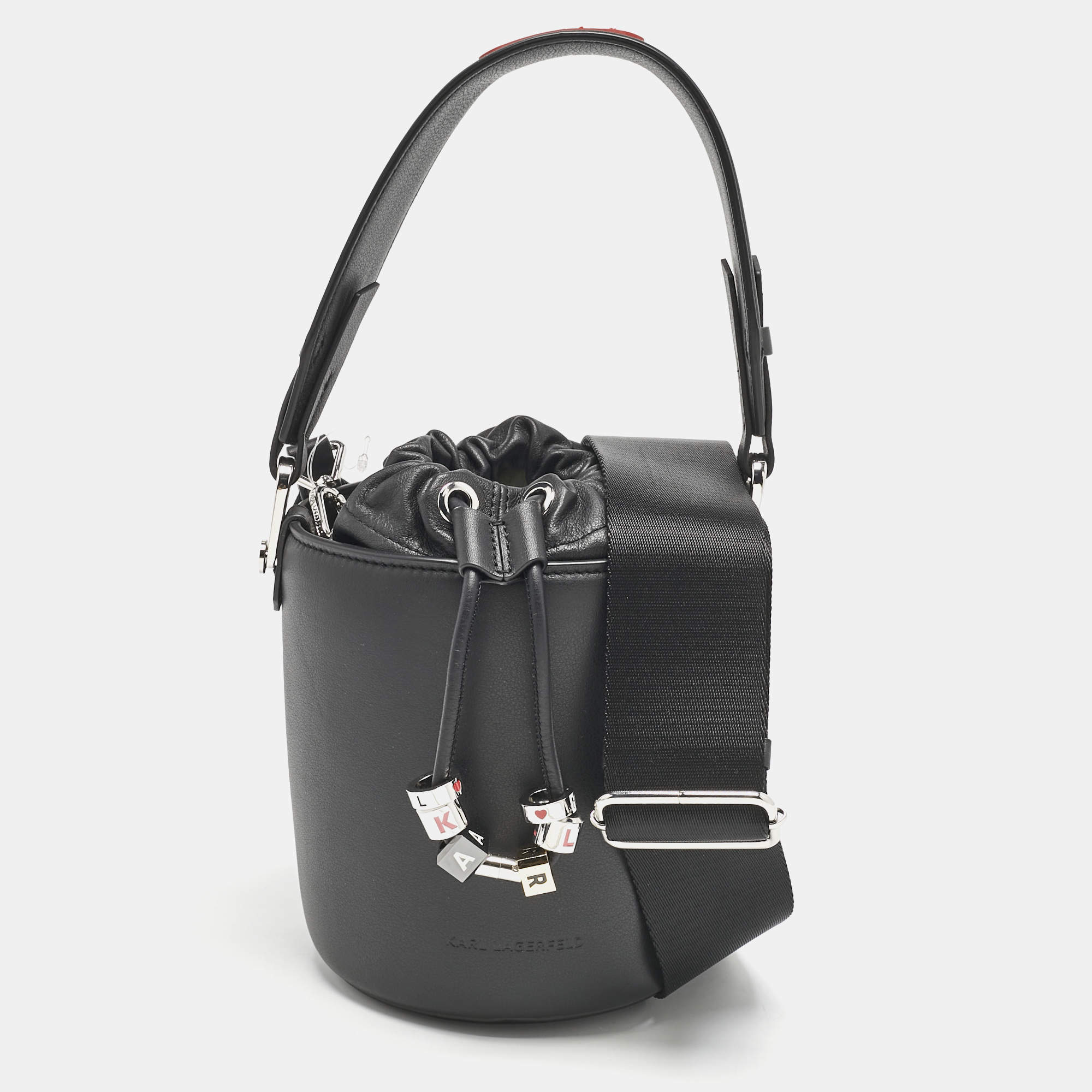 Karl Lagerfeld Black Leather K/Charms Bucket Bag