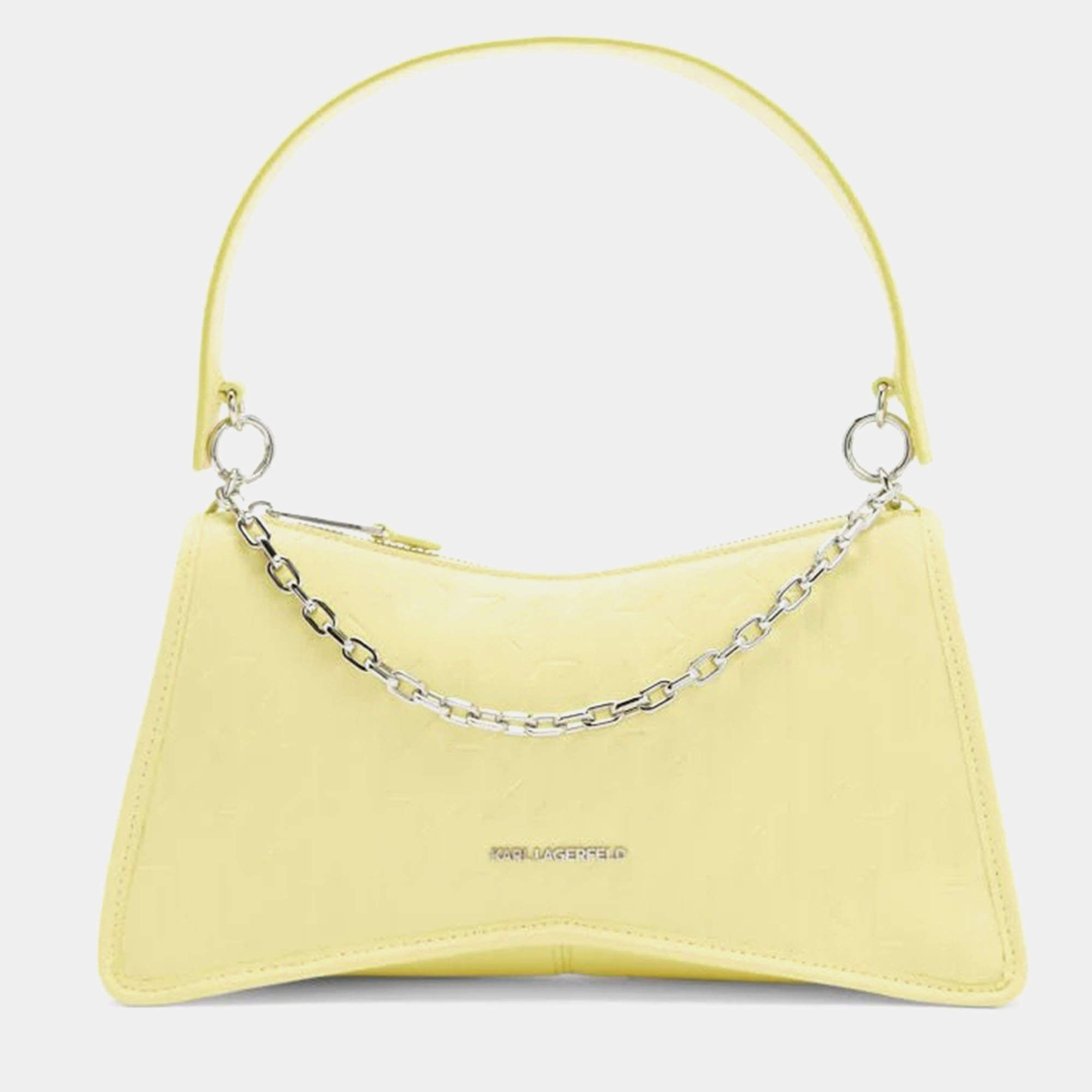 مملوكة مسبقًا Karl Lagerfield K Seven Element Shb Embossed Yellow Leather Shoulder bag