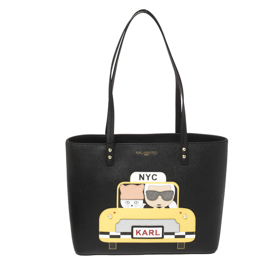 Pre Owned Karl Lagerfeld Black Leather Maybelle Tote