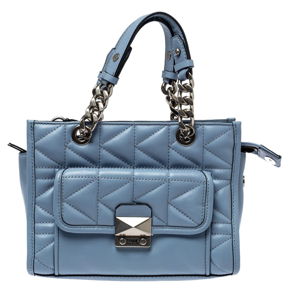 Karl Lagerfeld Light Blue Quilted Leather Mini Tote
