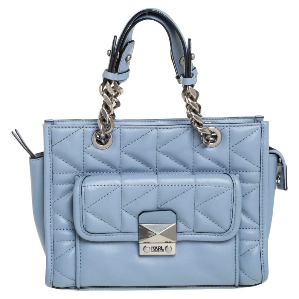 Pre Owned Karl Lagerfeld Blue Quilted Leather K/Kuilted Tote