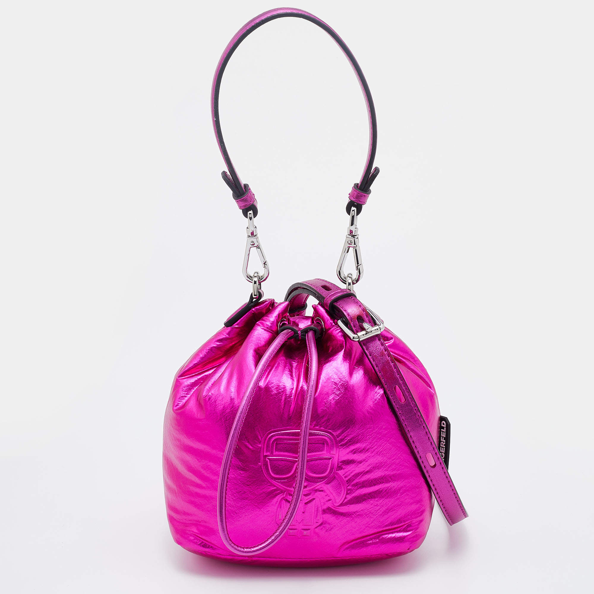 Pre Owned Karl Lagerfeld Metallic Pink Fabric K/Ikonik Bucket Bag