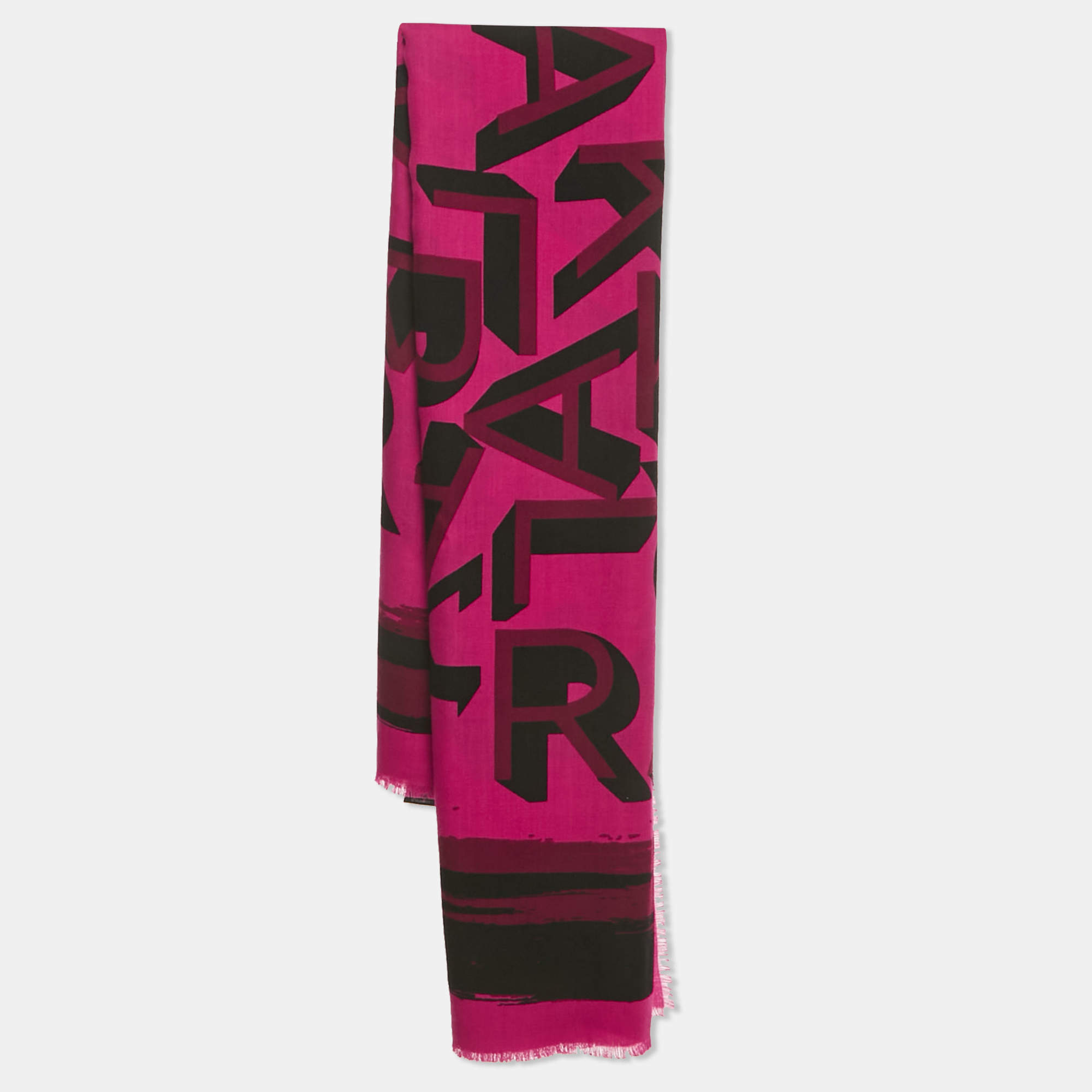 Pre Owned Karl Lagerfeld Pink Lettering Wool Scarf