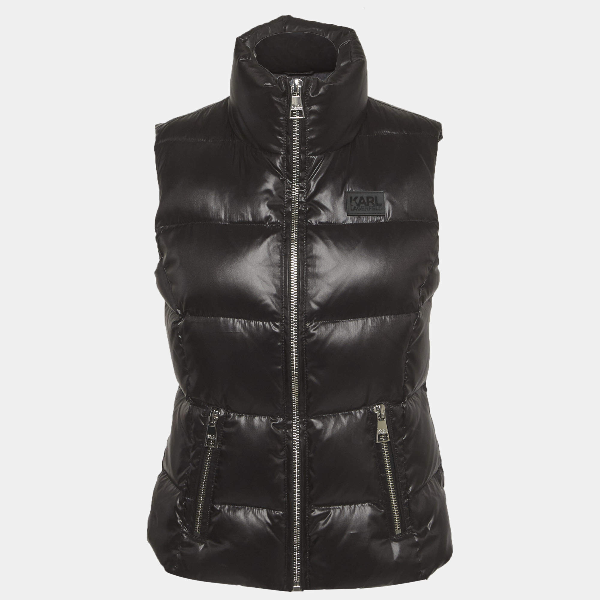 Pre Owned Karl Lagerfeld Black Synthetic Puffer Vest S