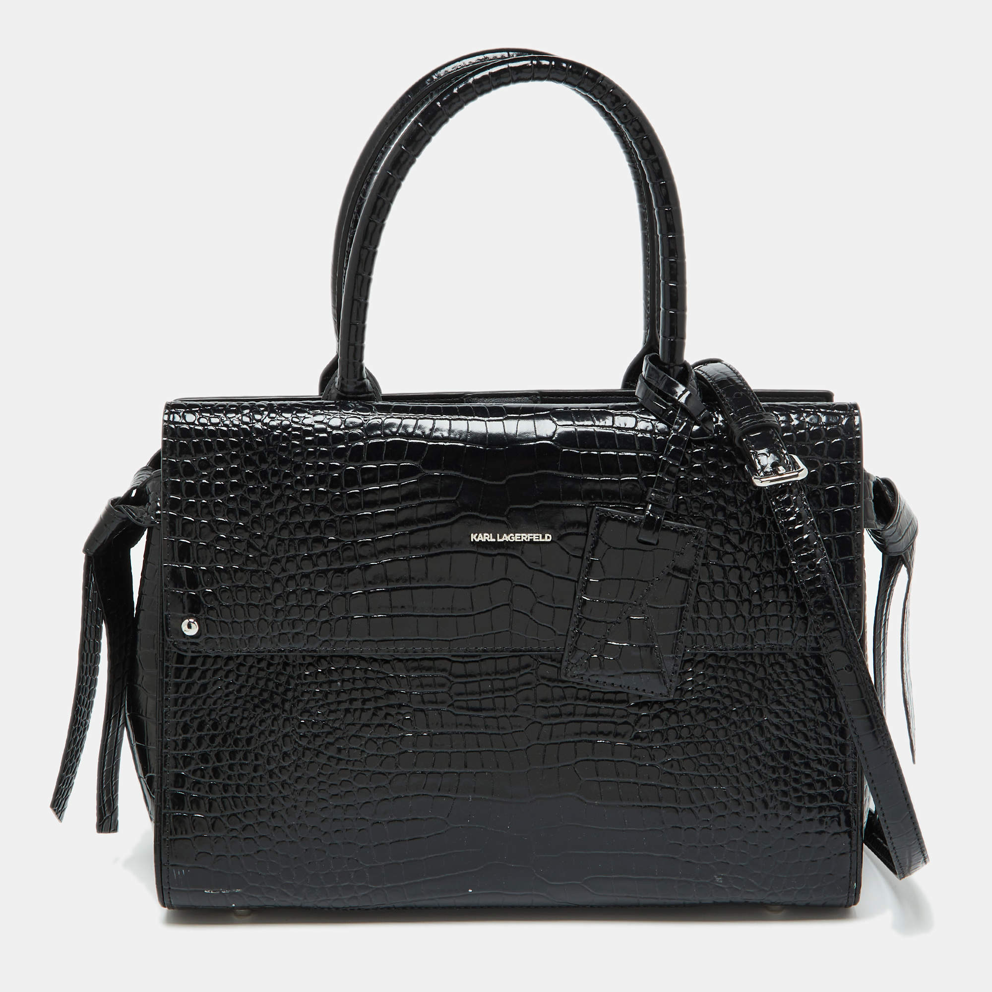 Karl Lagerfeld Black Croc Embossed Leather Tote