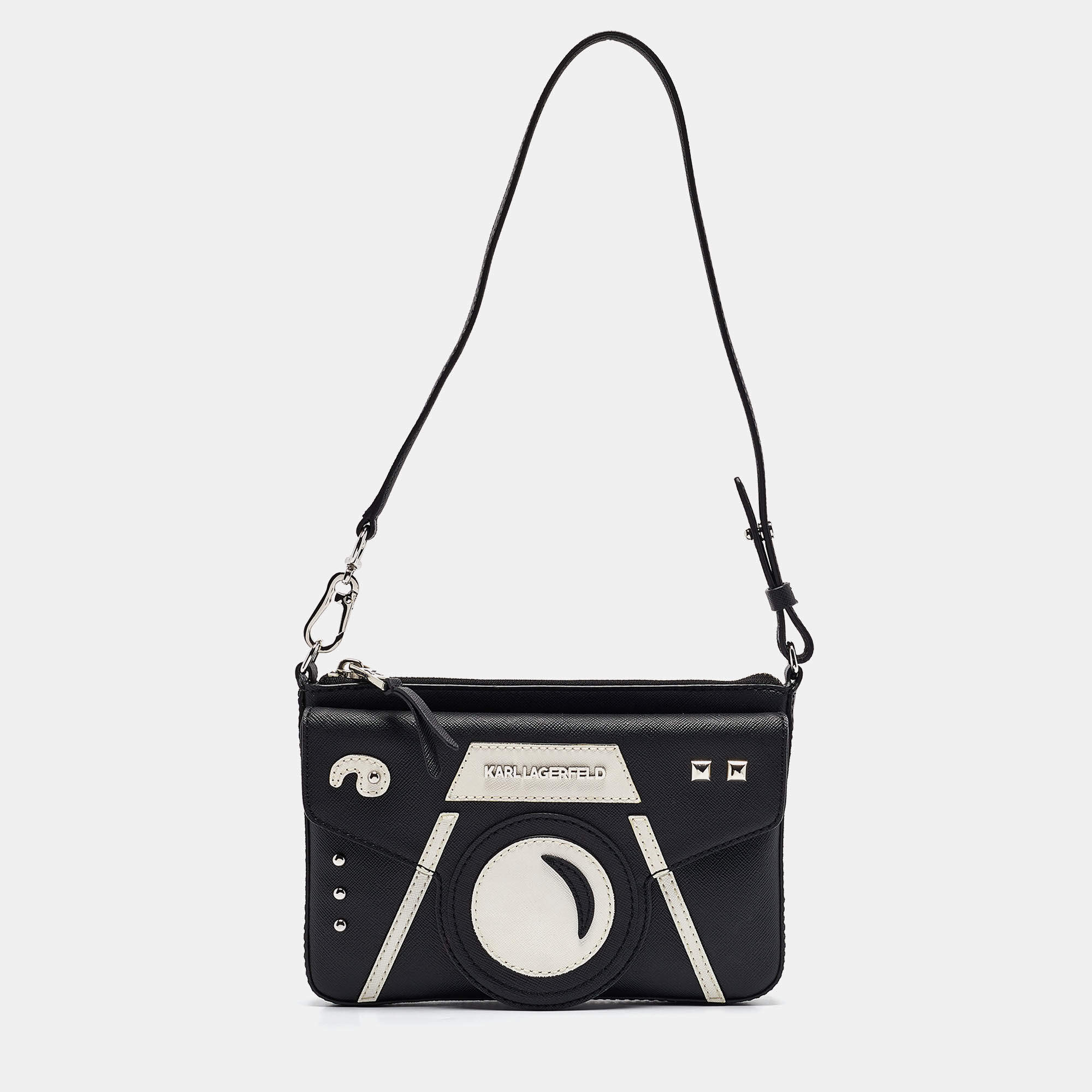 Karl Lagerfeld Black/White Faux Leather Camera Shoulder Bag