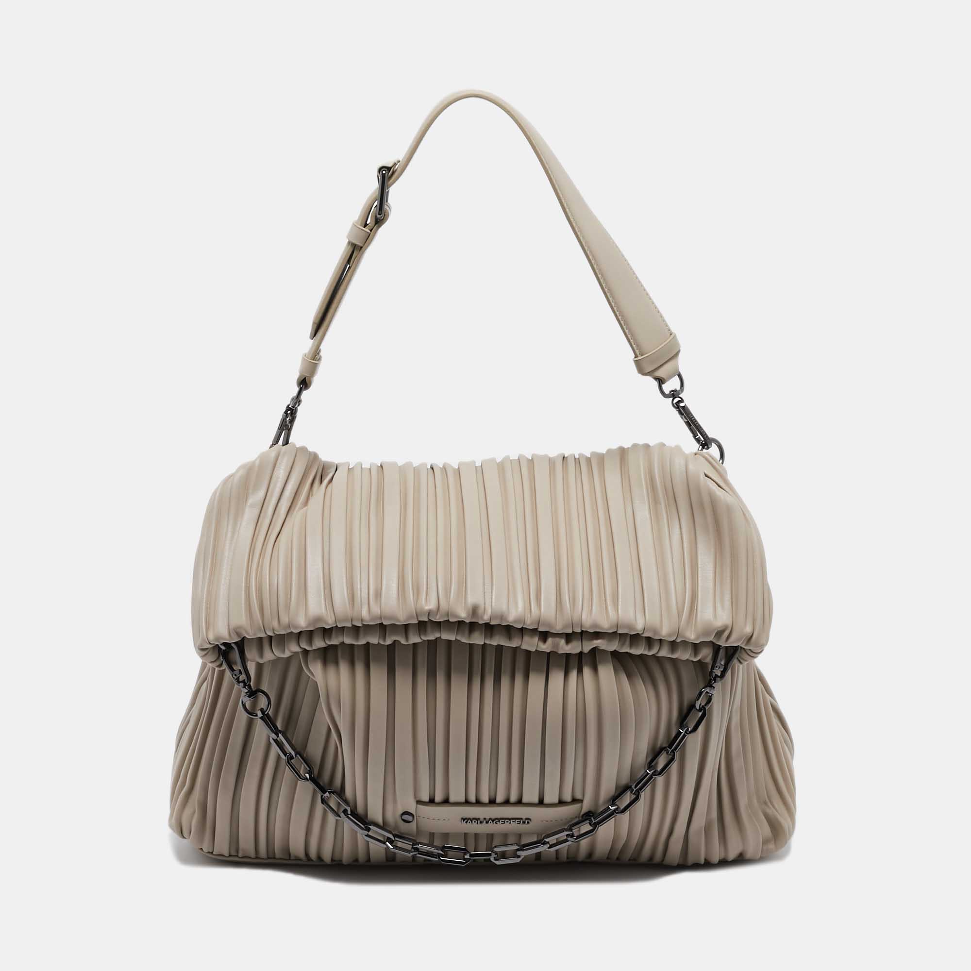 Karl Lagerfeld Beige Quilted Leather K/Kushion Fold Over Bag