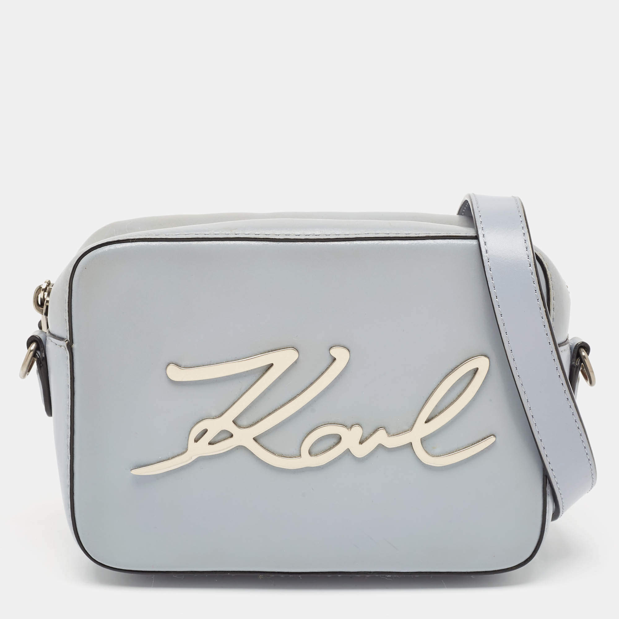 Karl Lagerfeld Light Blue Leather K/Signature Camera Crossbody Bag