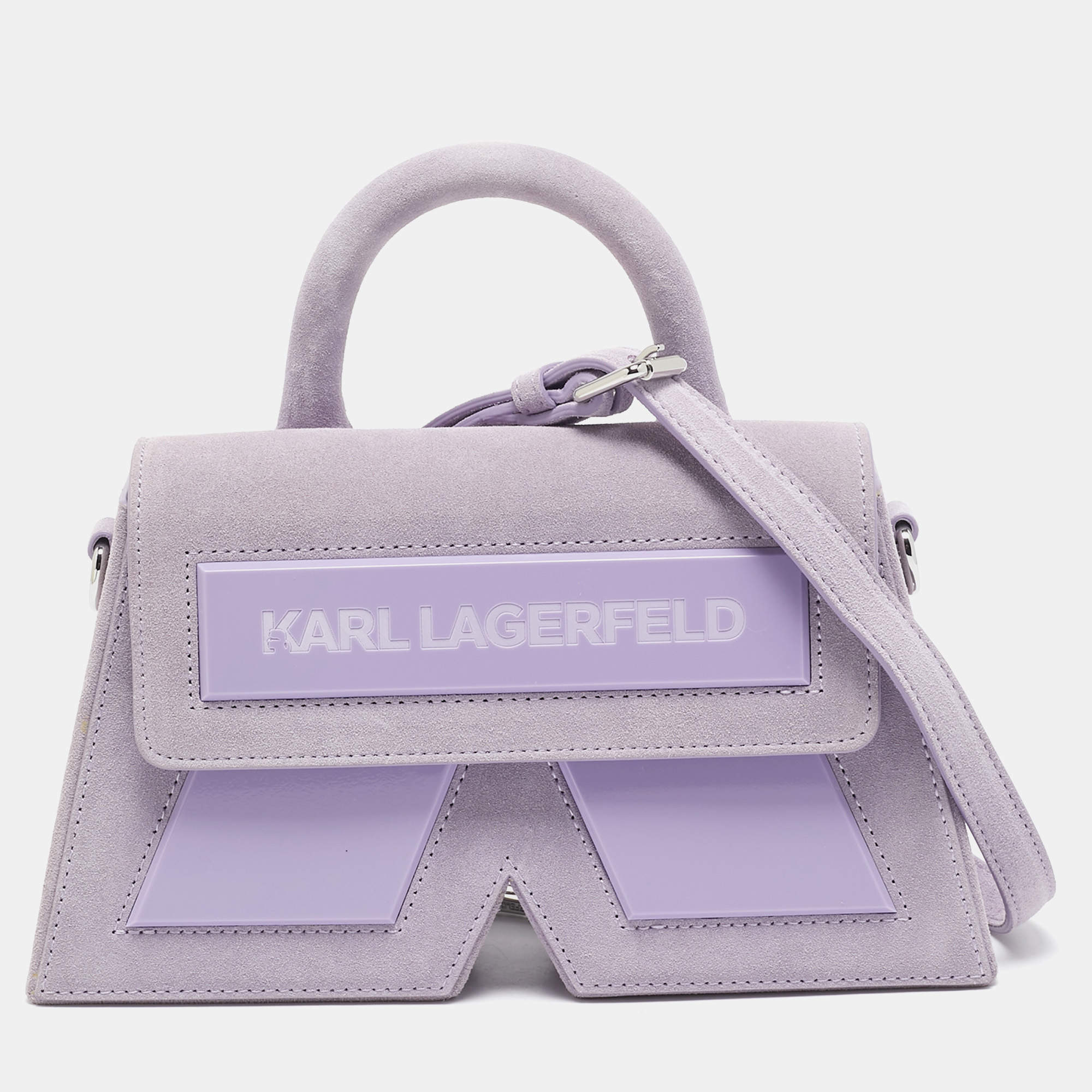 Pre Owned Karl Lagerfeld Purple Suede K/Ikonik Top Handle Bag