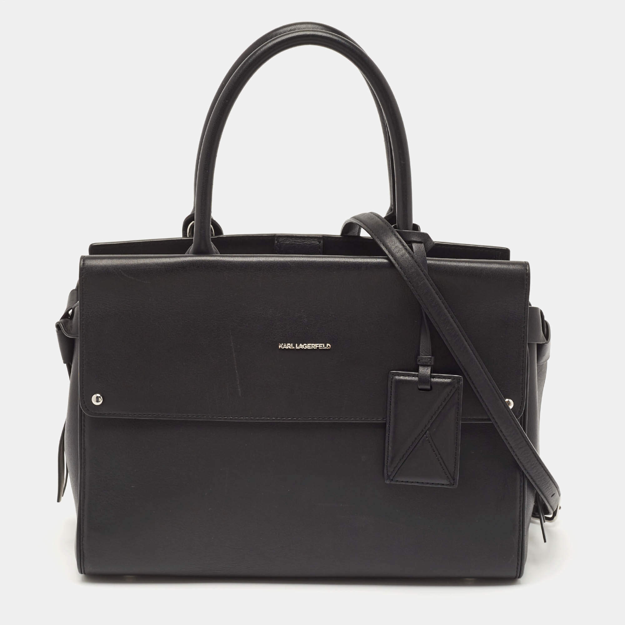 Pre Owned Karl Lagerfeld Black Leather Medium K/Ikon Top Handle Bag