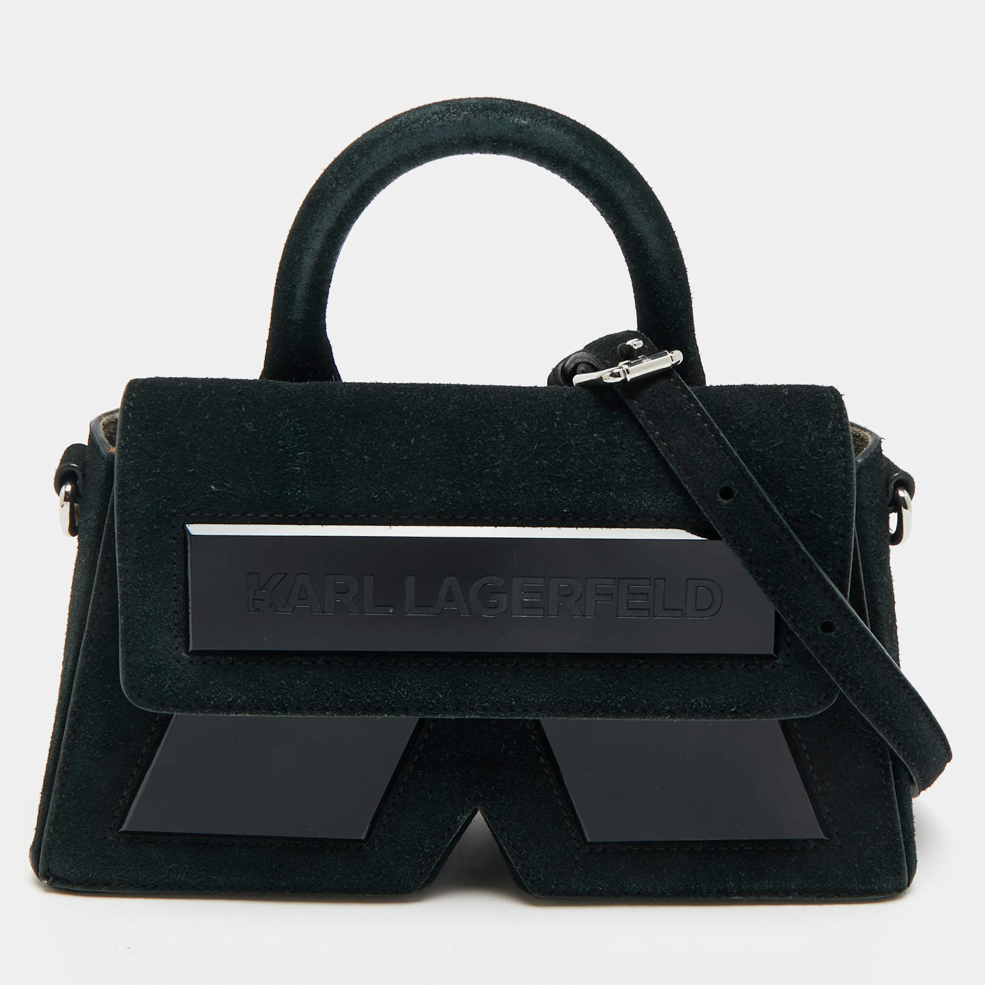 Pre Owned Karl Lagerfeld Black Suede Ikon/K Top Handle Bag