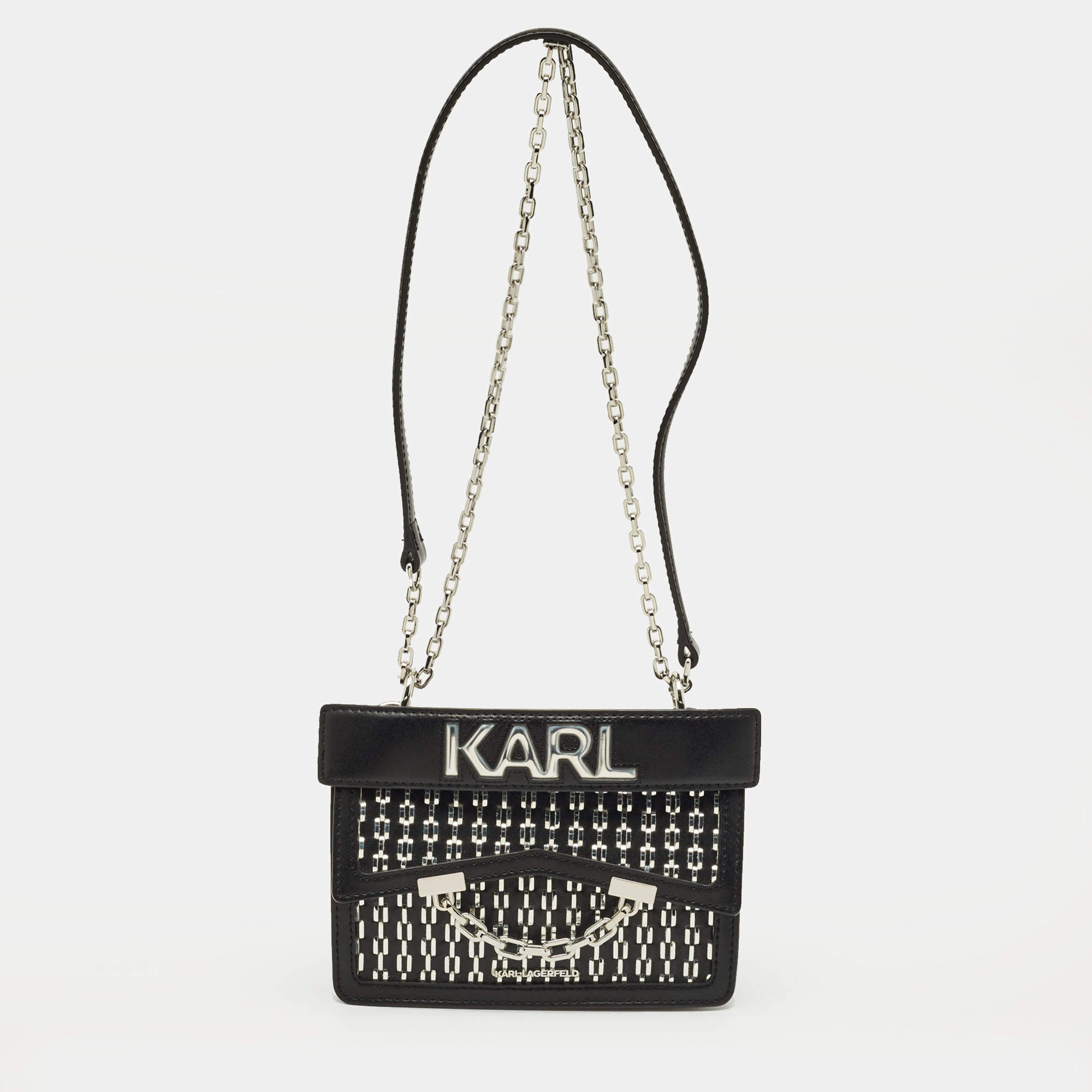 Pre Owned Karl Lagerfeld Black/Silver Leather K/Seven Shoulder Bag