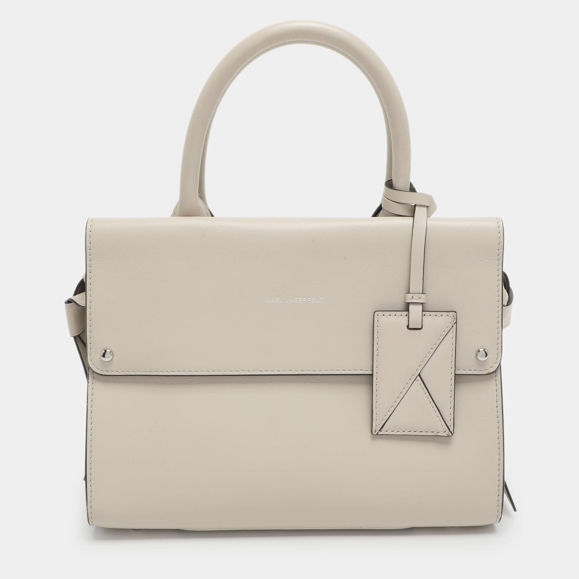 Pre Owned Karl Lagerfeld k/ikonik Grey Leather Top Handle Bag