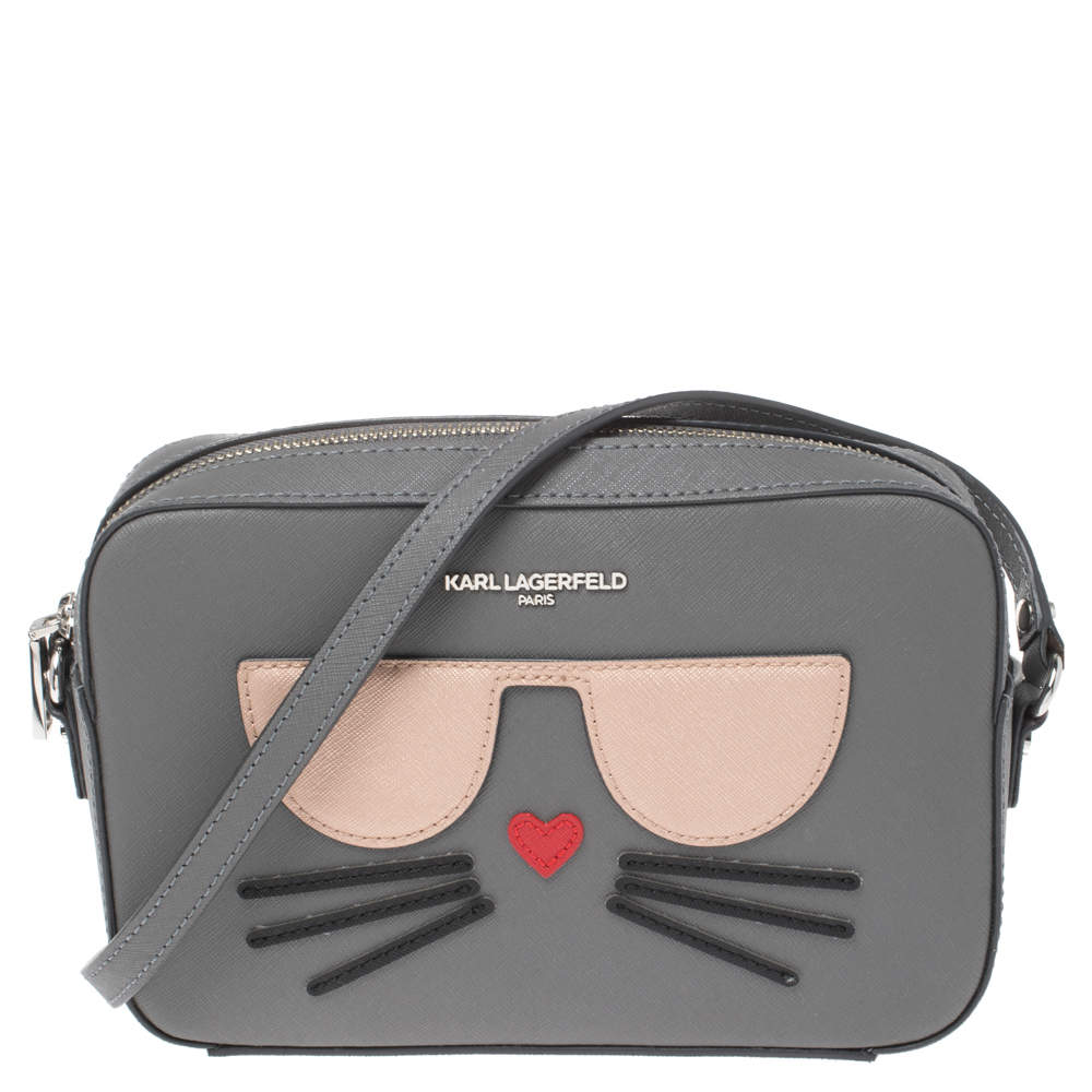 KARL LAGERFELD PARIS KITTY DOUBLE ZIP WALLET WRISTLET CLUTCH LEATHER NEW  AUTHENT