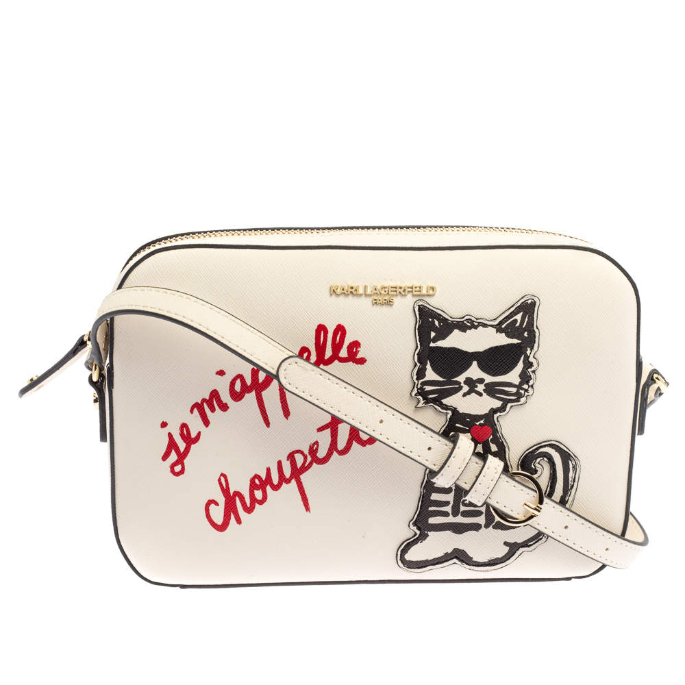 Karl Lagerfeld White Leather Maybelle Choupette Crossbody Bag             