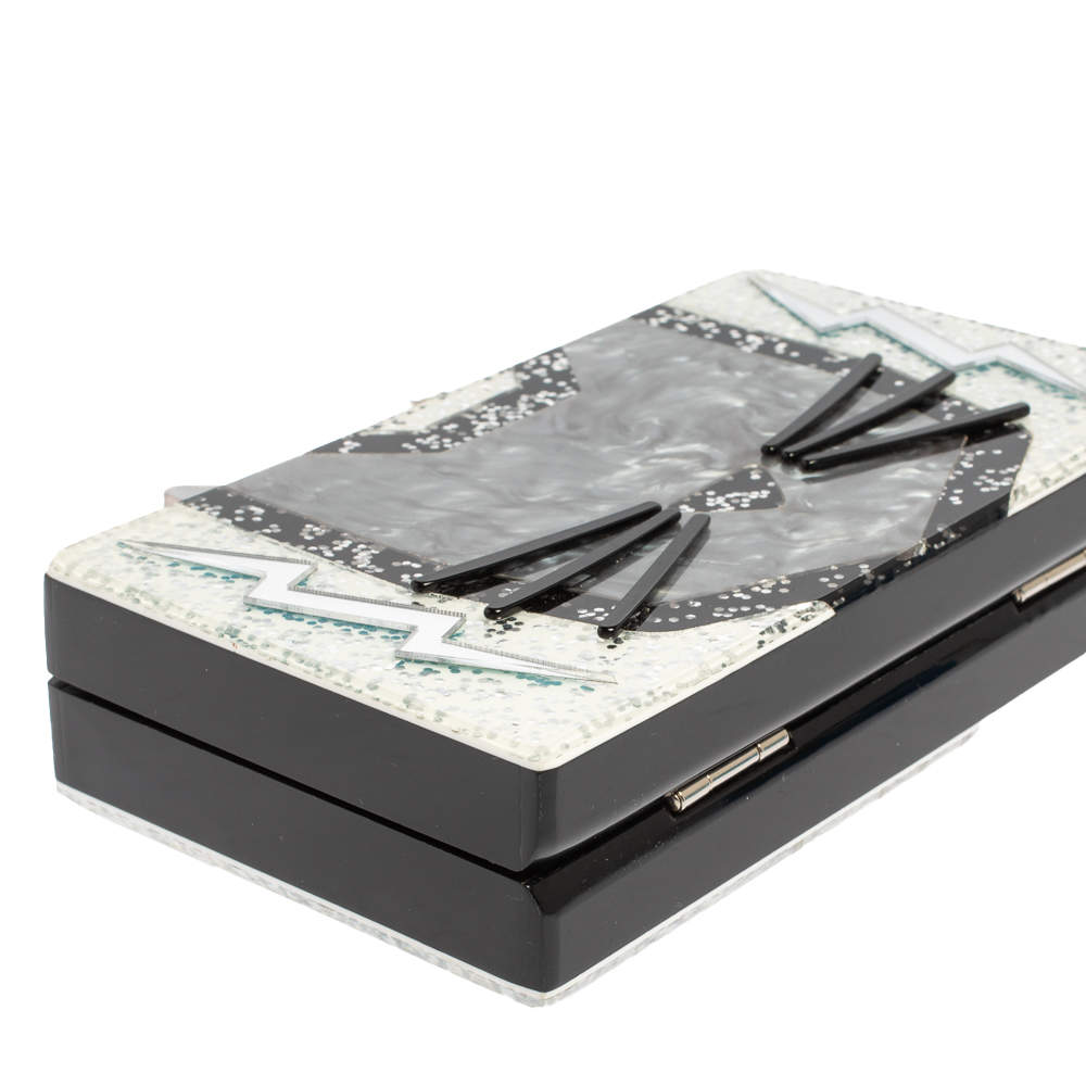 Karl Lagerfeld Choupette Minaudiere Box Clutch Black/ Silver