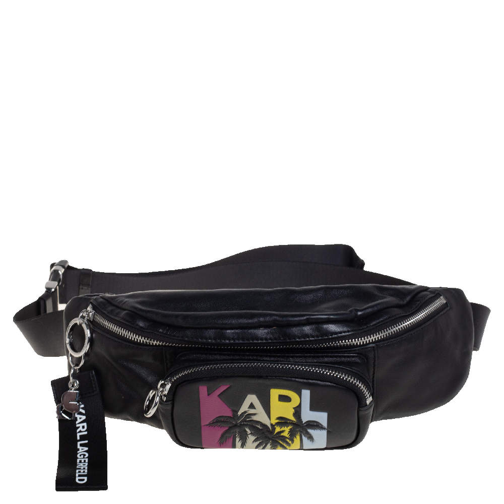 Pre Owned Karl Lagerfeld Black Leather Karlifornia Belt Bag