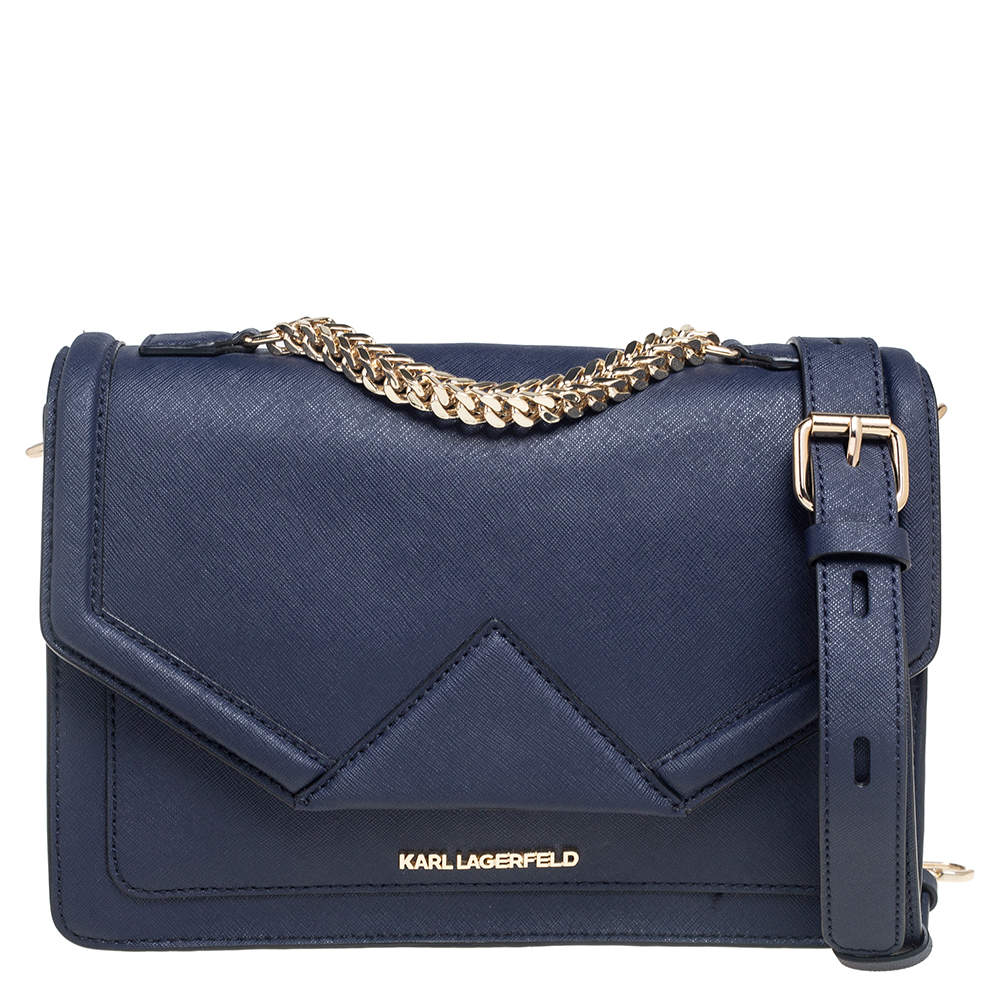 Pre Owned Karl Lagerfeld Navy Blue Leather K/Klassik Shoulder Bag