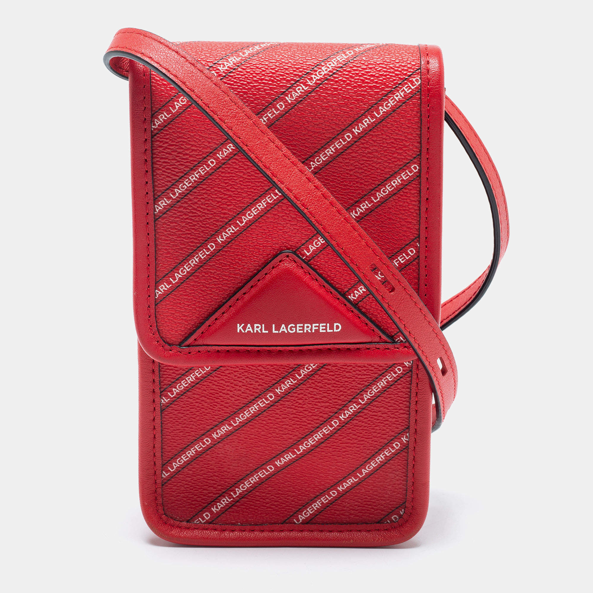 Karl Lagerfeld Red Coated Canvas And Leather Mini K/Stripe Logo Crossbody Bag    