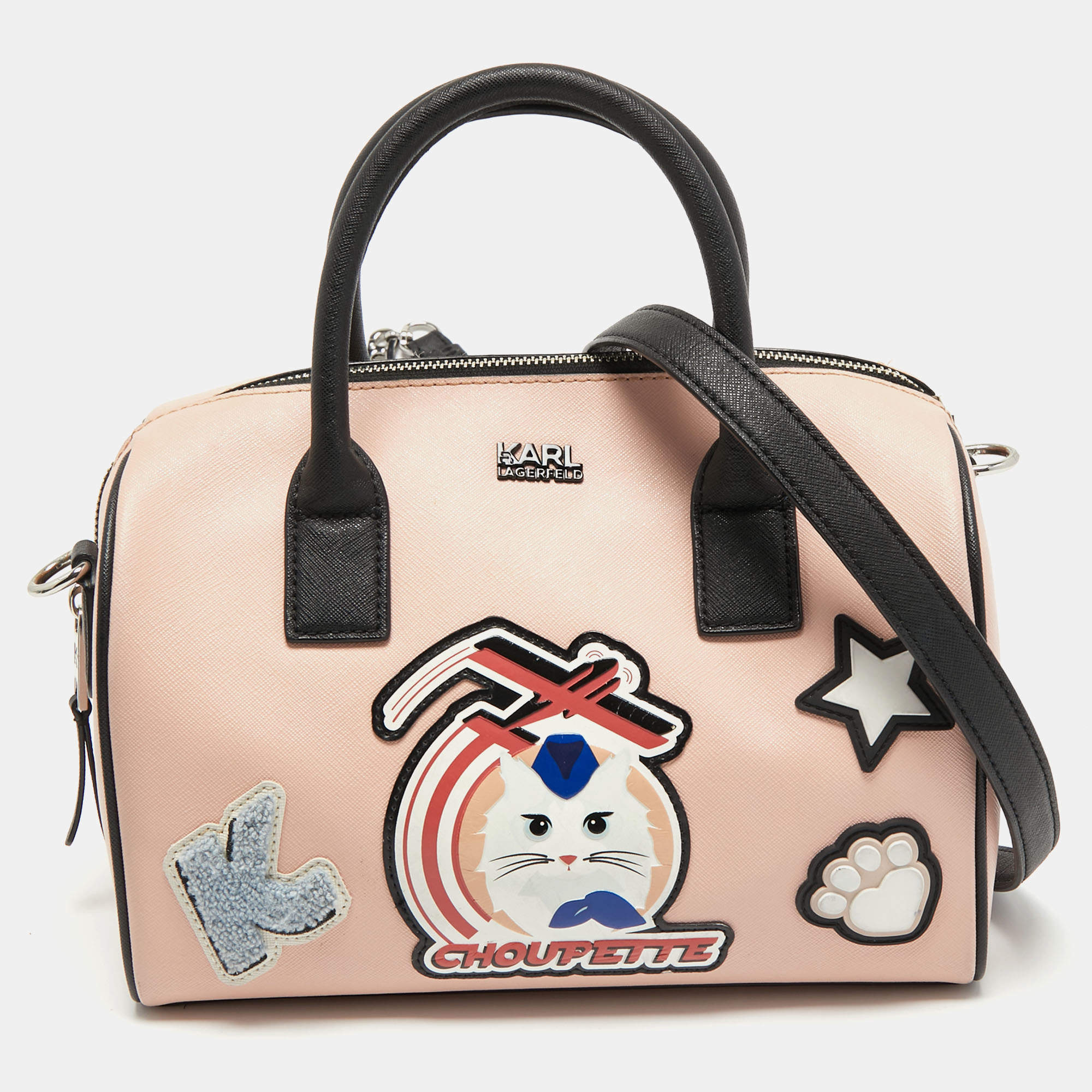 Pre Owned Karl Lagerfeld Pink Coated Canvas Mini K/Jet Choupette Duffel Bag