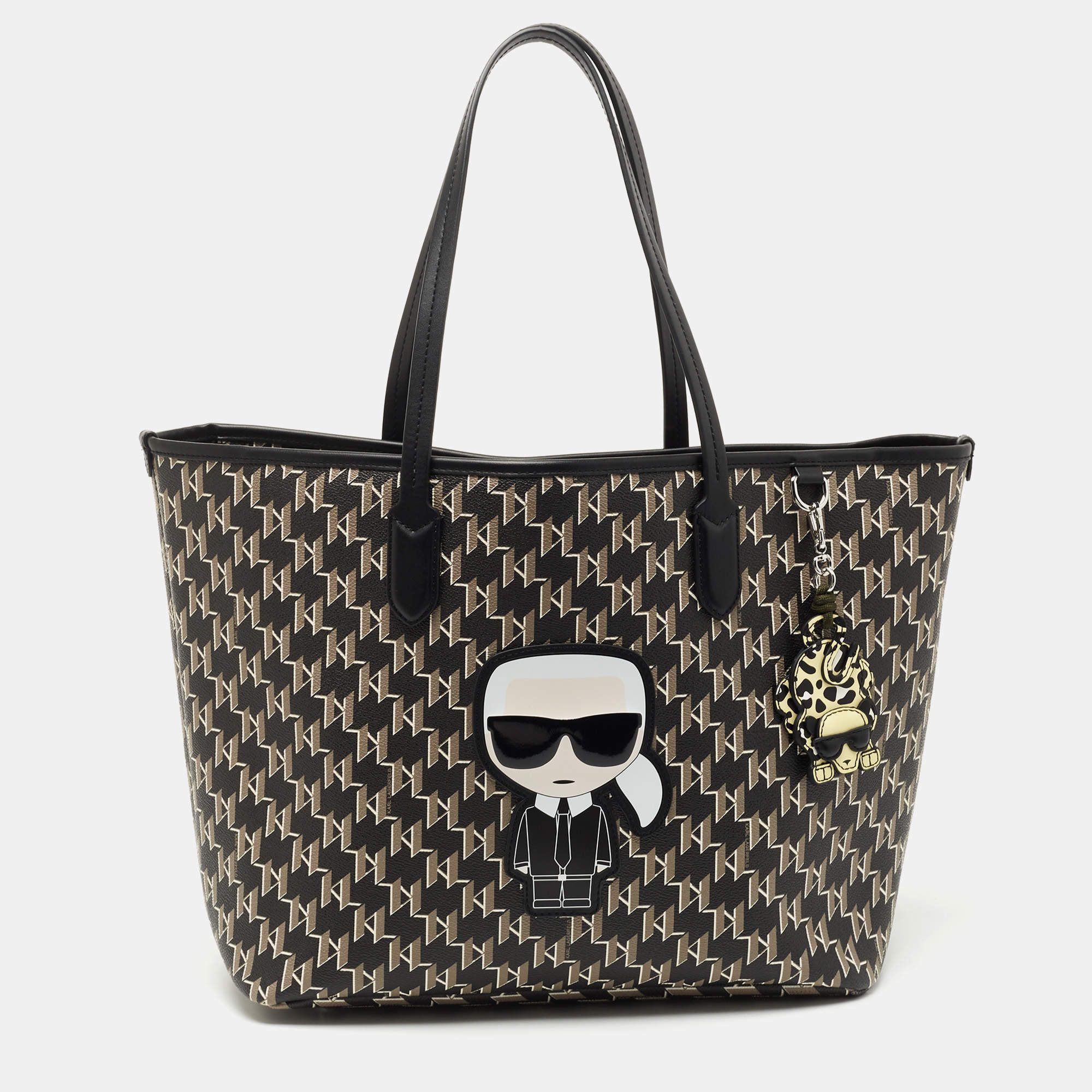 Pre Owned Karl Lagerfeld Black Monogram Coated Canvas and Leather K/Ikonik Tote