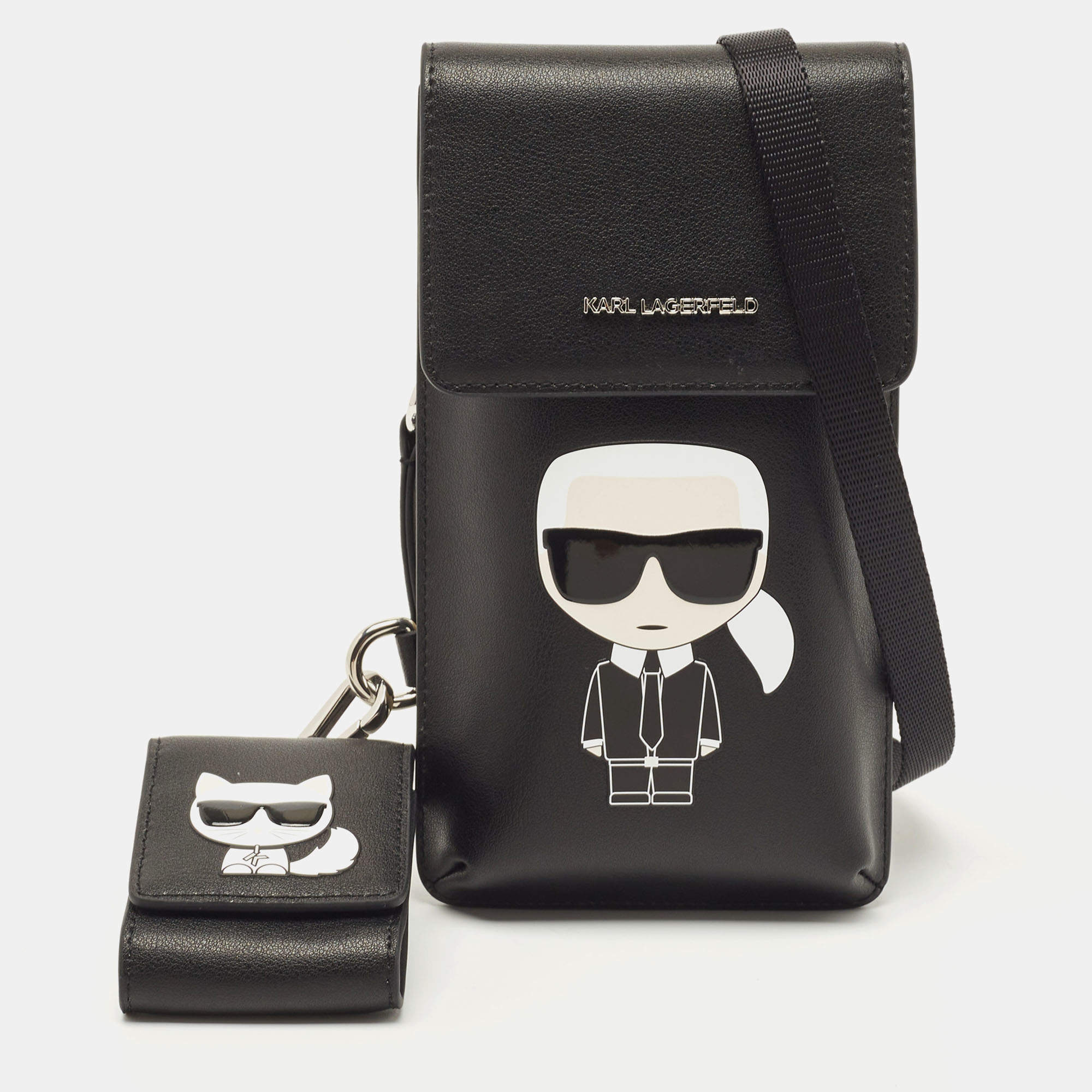 Karl Lagerfeld Black Leather Kikonik Phone Crossbody Bag
