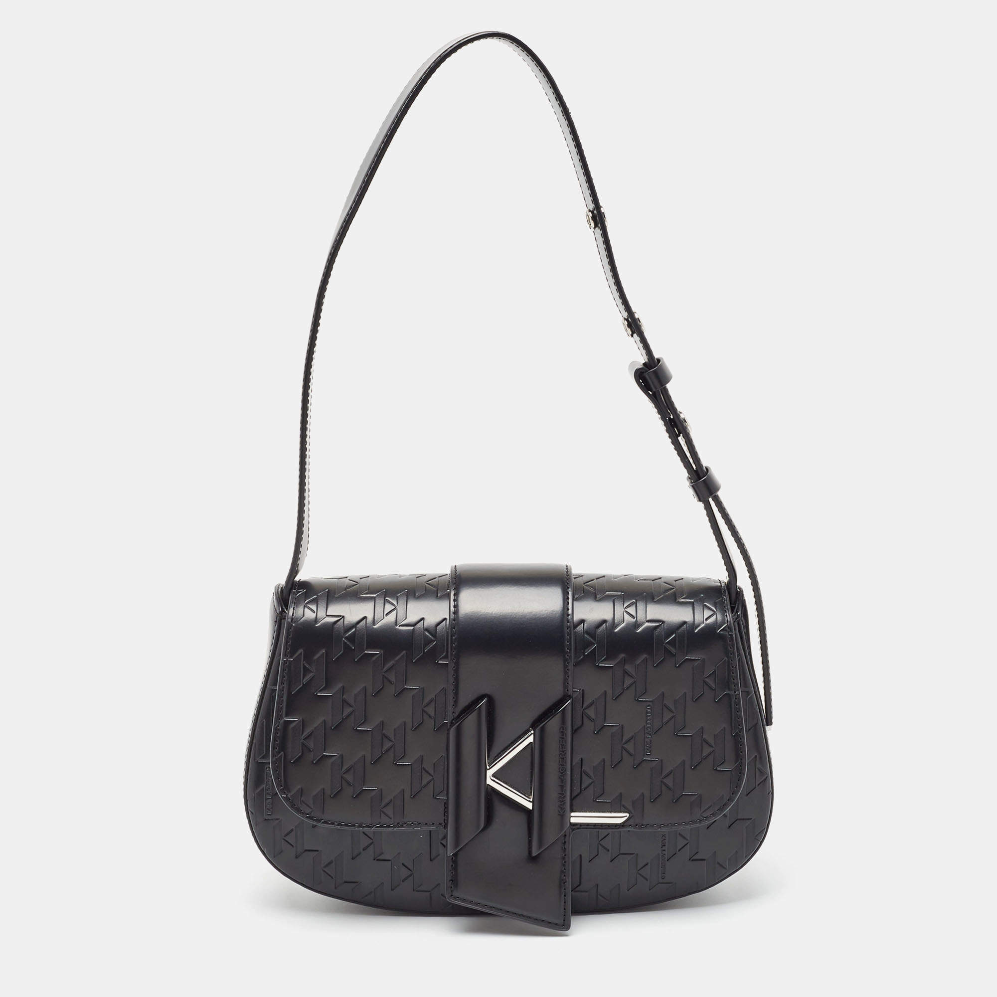 Pre Owned Karl Lagerfeld Black Leather K/Saddle Shoulder Bag
