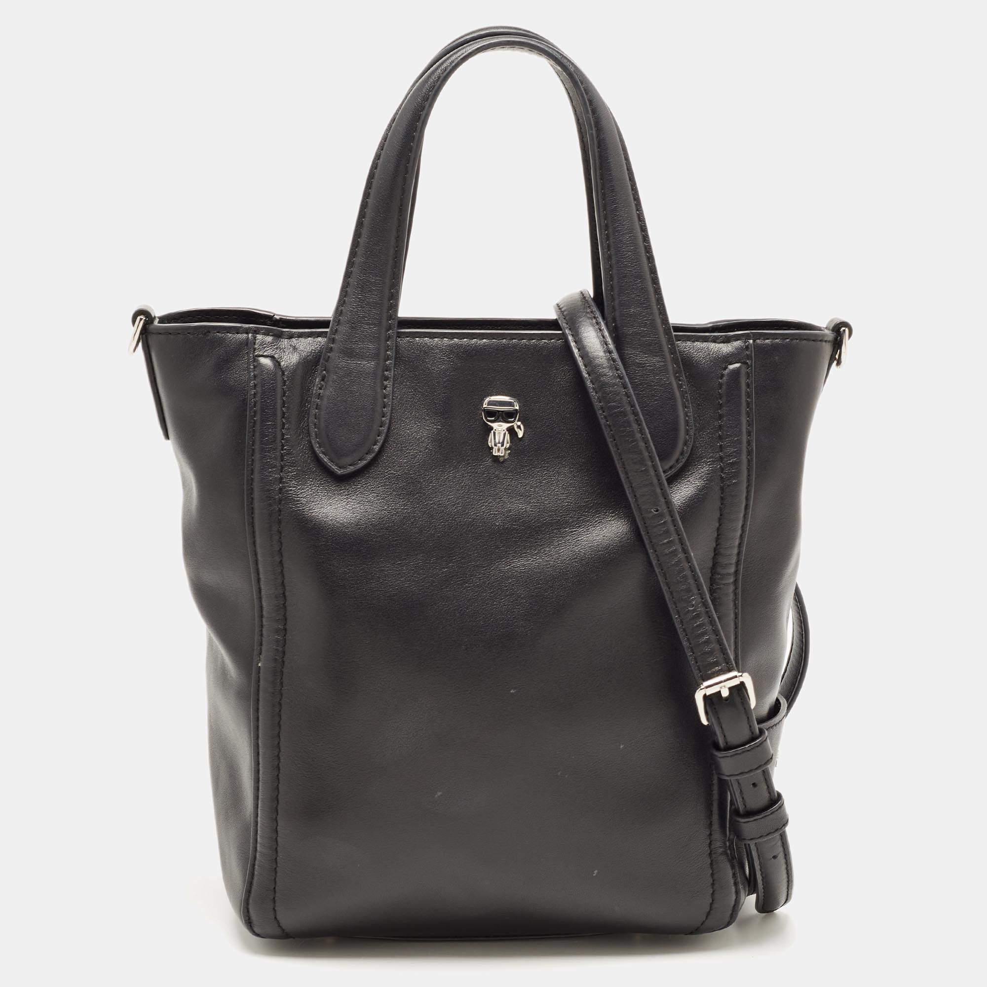 Pre Owned Karl Lagerfeld Black Leather Tote