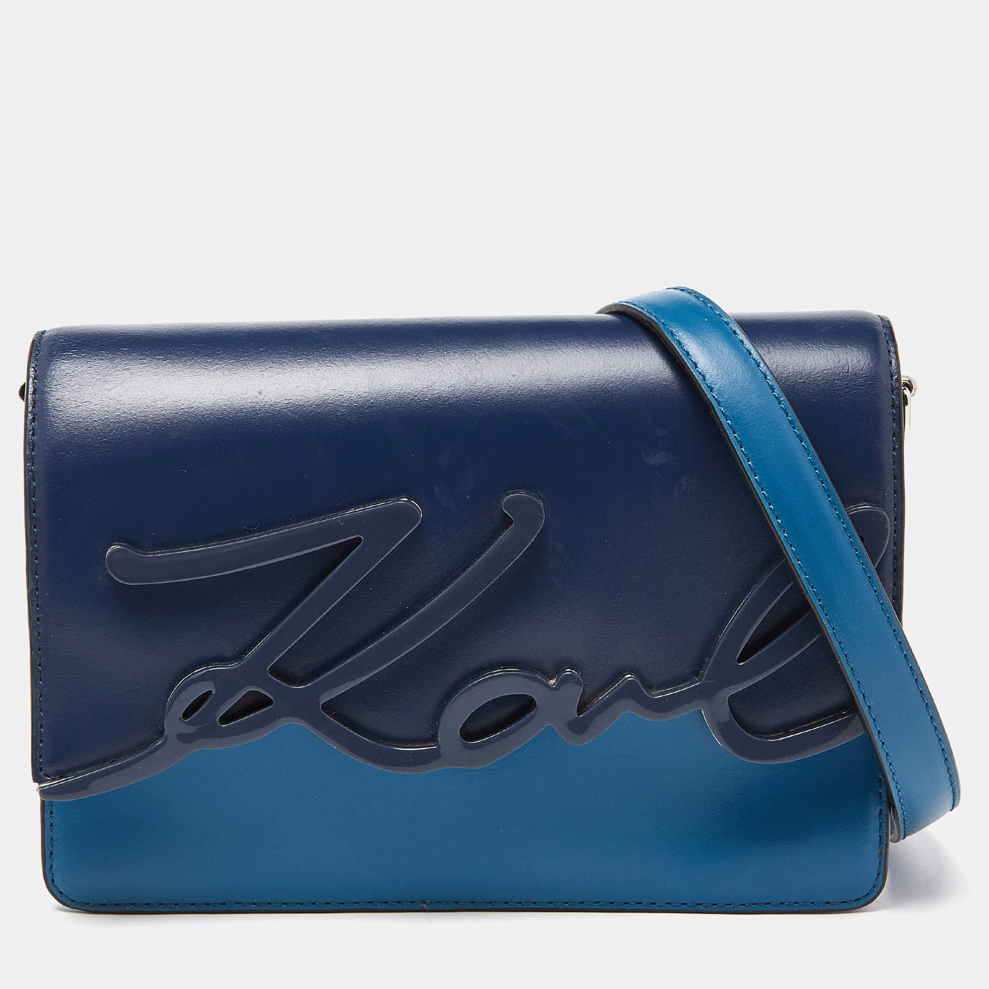 Pre Owned Karl Lagerfeld Two Tone Blue Leather K/IKONIK Shoulder Bag