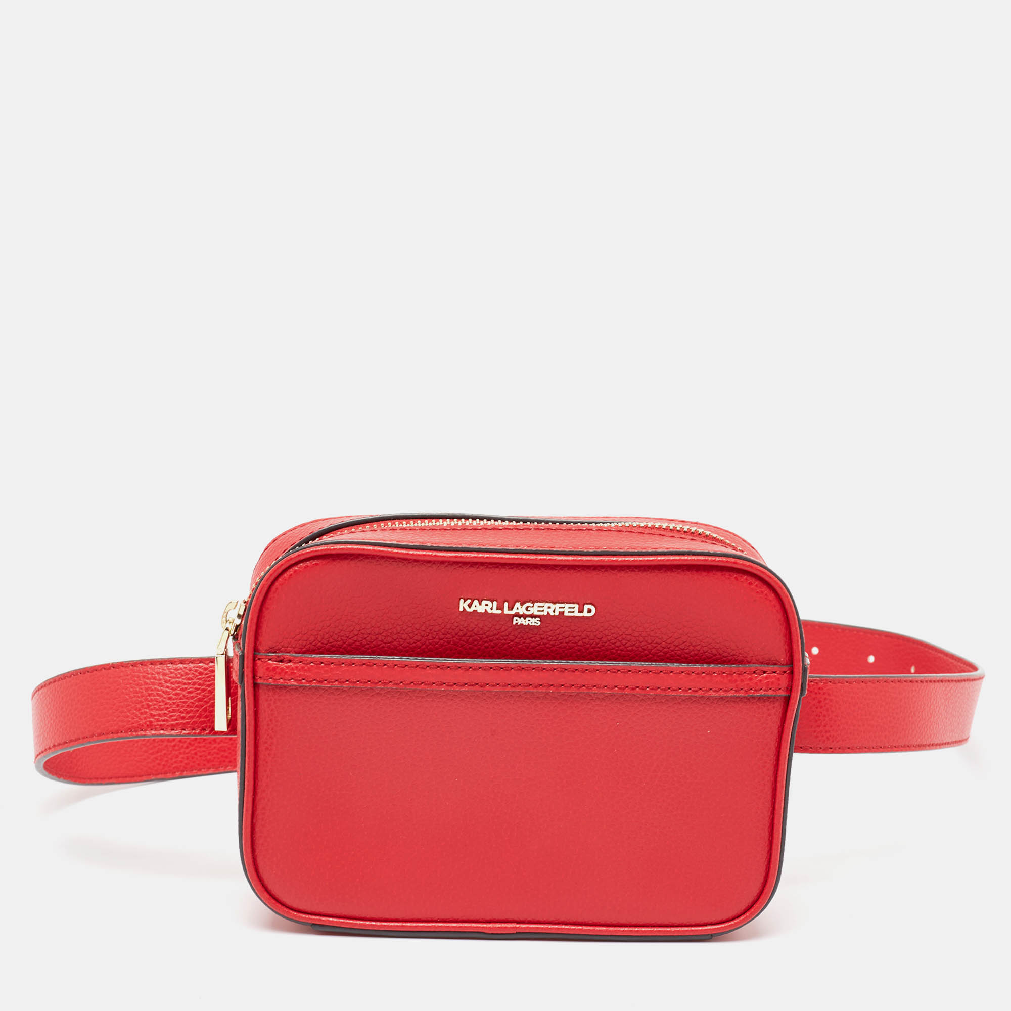 Pre Owned Karl Lagerfeld Red Leather Camera Waist Belt Bag