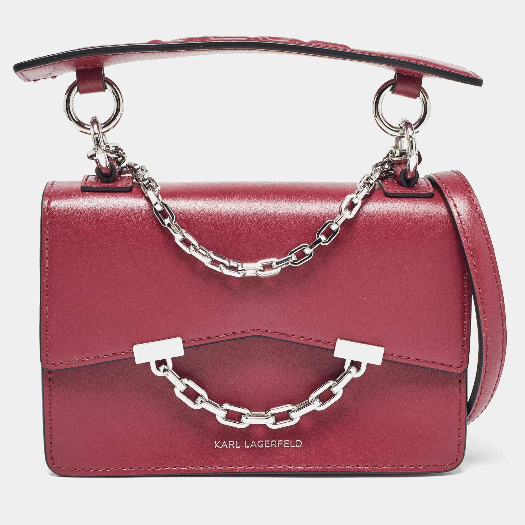 Pre Owned Karl Lagerfeld Burgundy Leather K/Karl Seven Top Handle Bag
