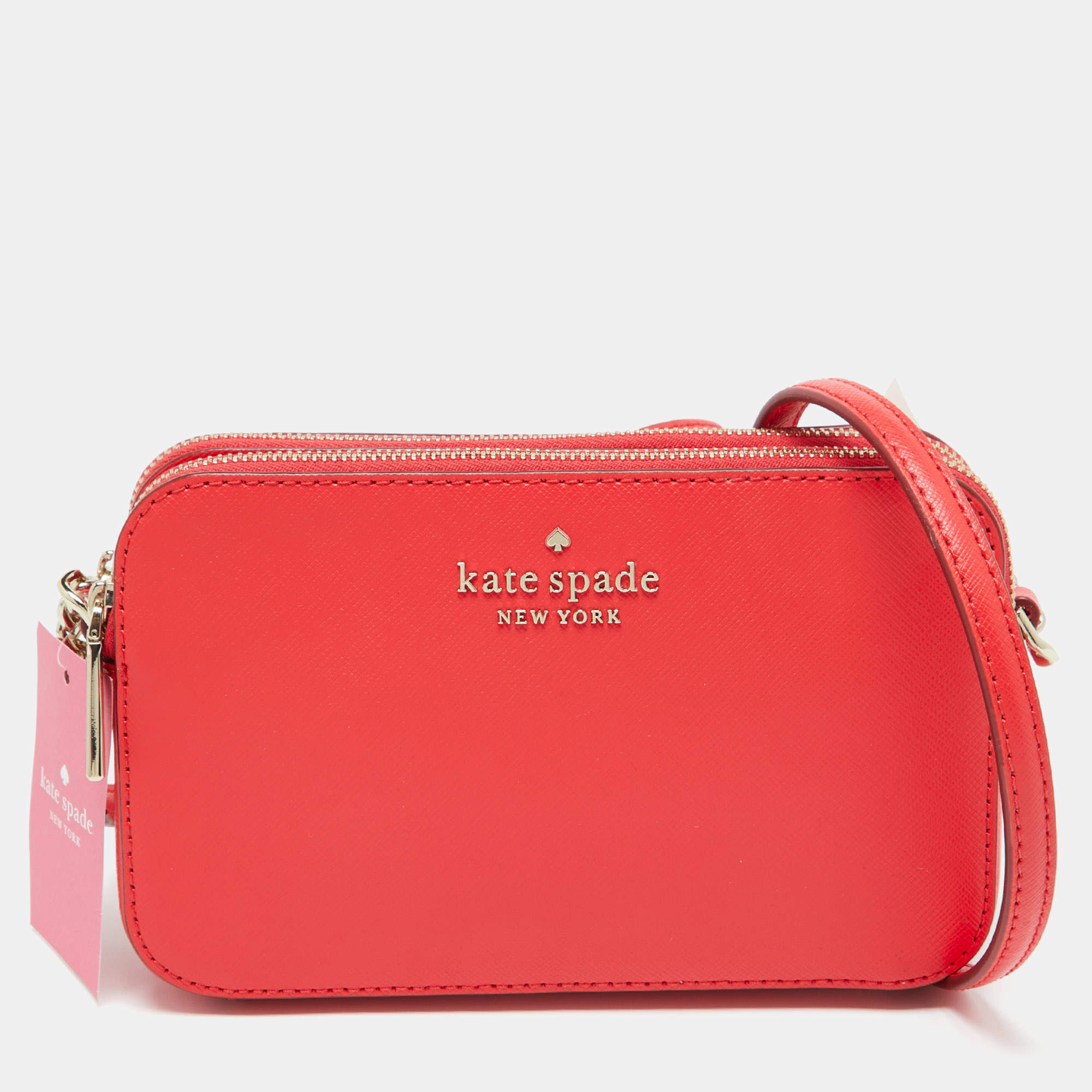 Pre Owned Kate Spade Red Leather Small Zip Stacy Crossbody Bag