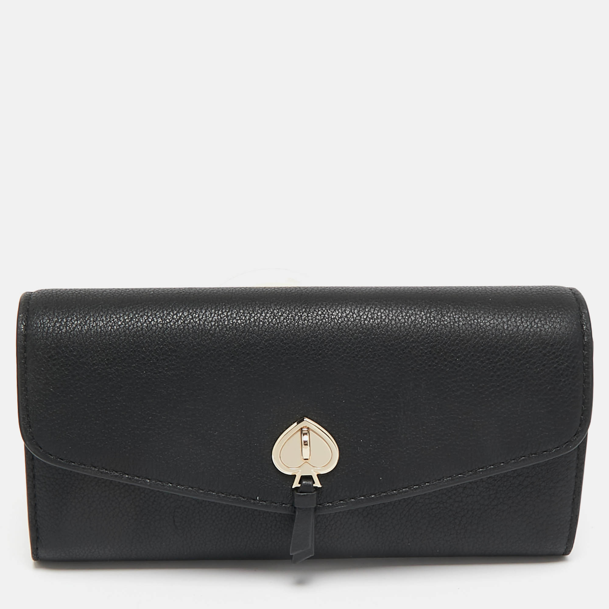 Pre Owned Kate Spade Black Leather Marti Flap Continental Wallet