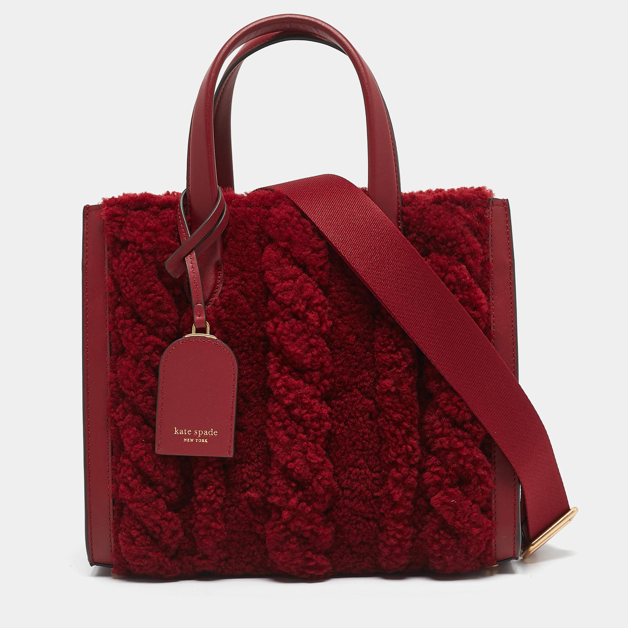 Pre Owned Kate Spade Red Leather and Shearling Manhattan Cable Tote