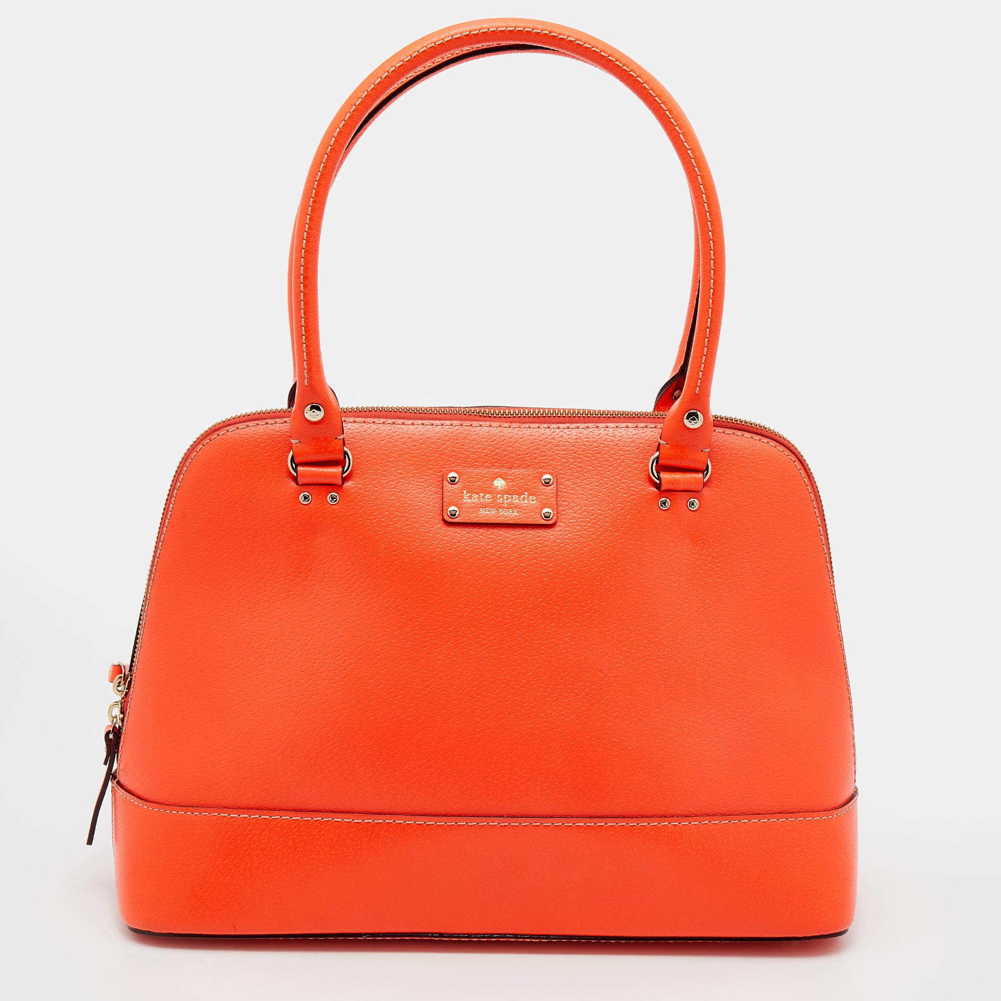 Pre Owned Kate Spade Bright Orange Leather Rachelle Wellesley Satchel