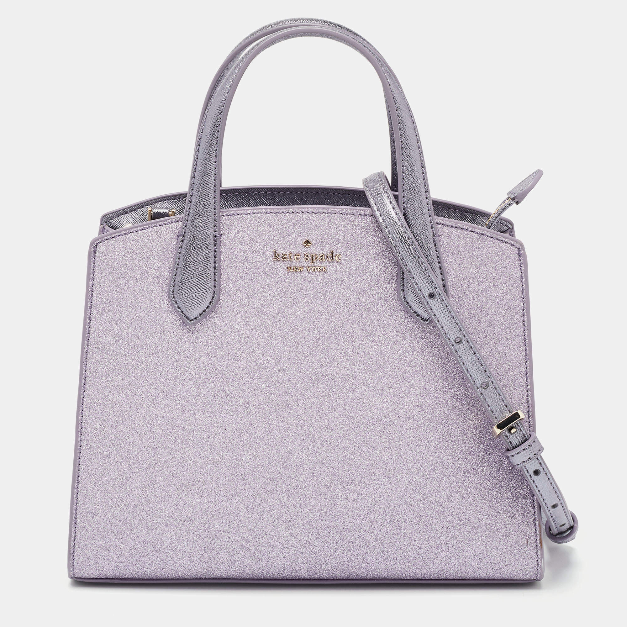 Pre Owned Kate Spade Lilac Glitter Fabric and Leather Tinsel Satchel
