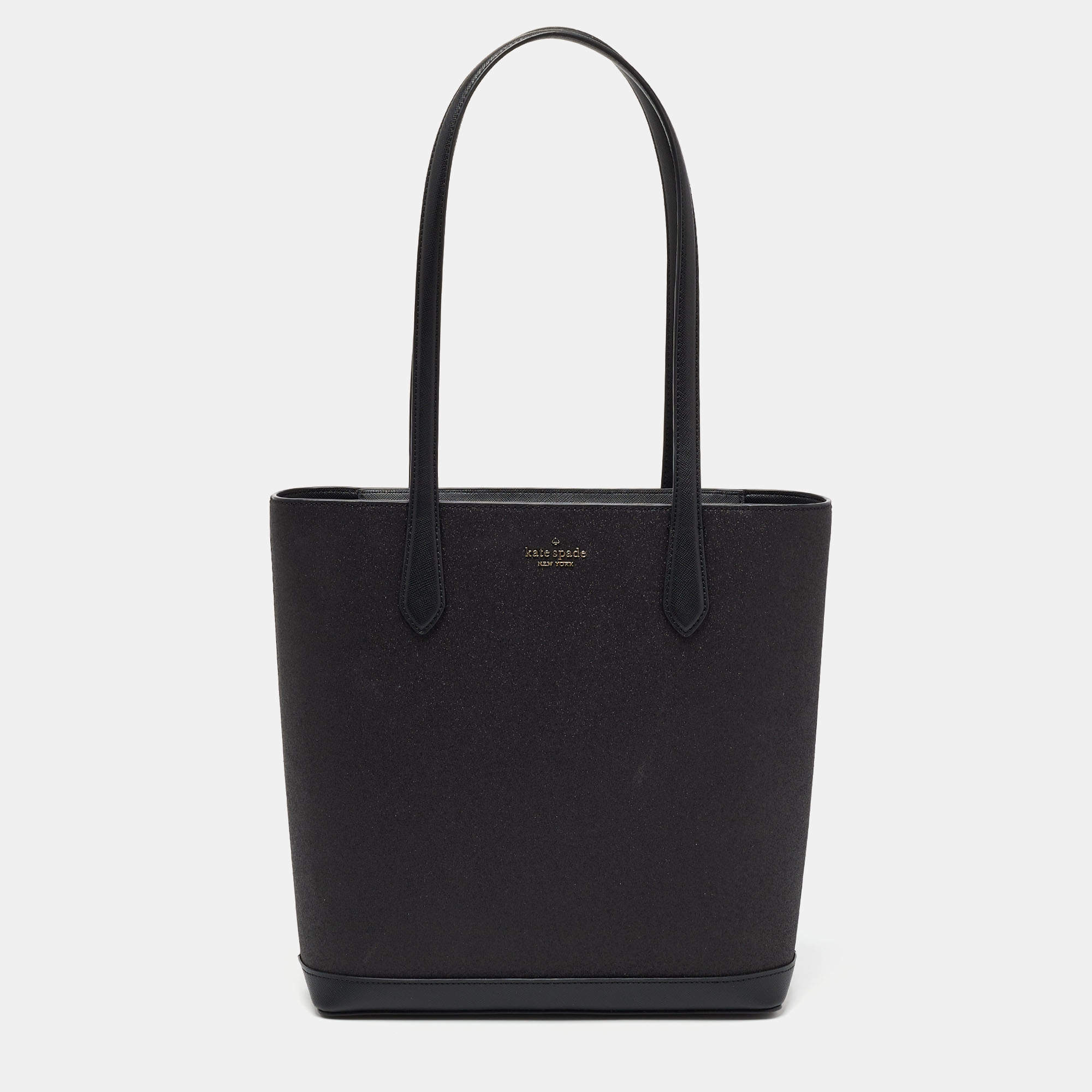 Pre Owned Kate Spade Black Glitter Fabric and Leather Tinsel Tote