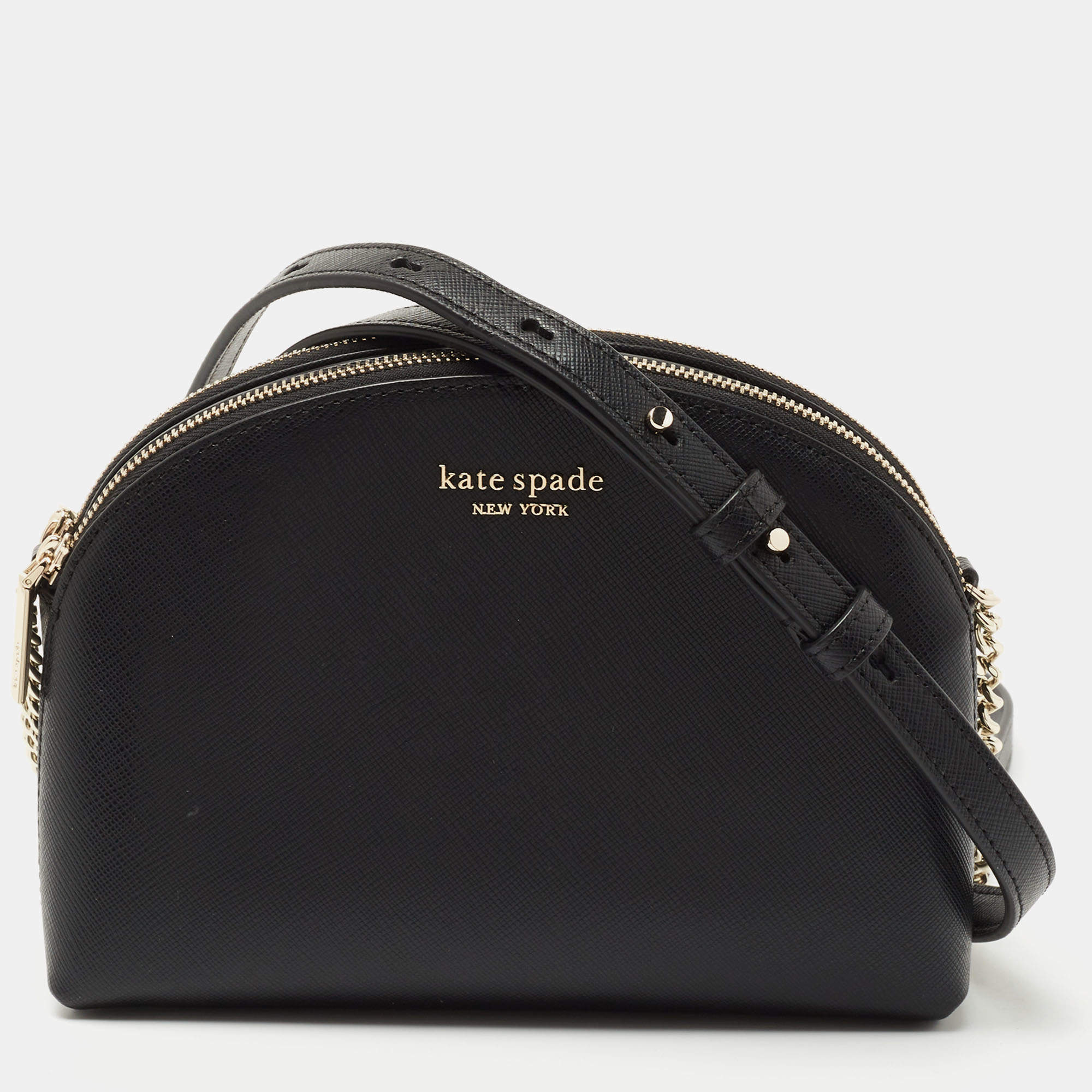 Kate Spade Black Leather Spencer Small Double Zip Crossbody Bag