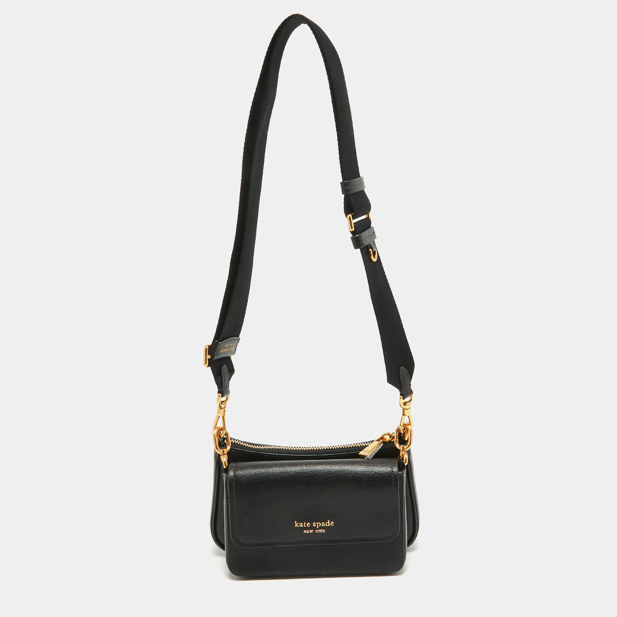Pre Owned Kate Spade Black Leather Morgan Double Up Crossbody Bag