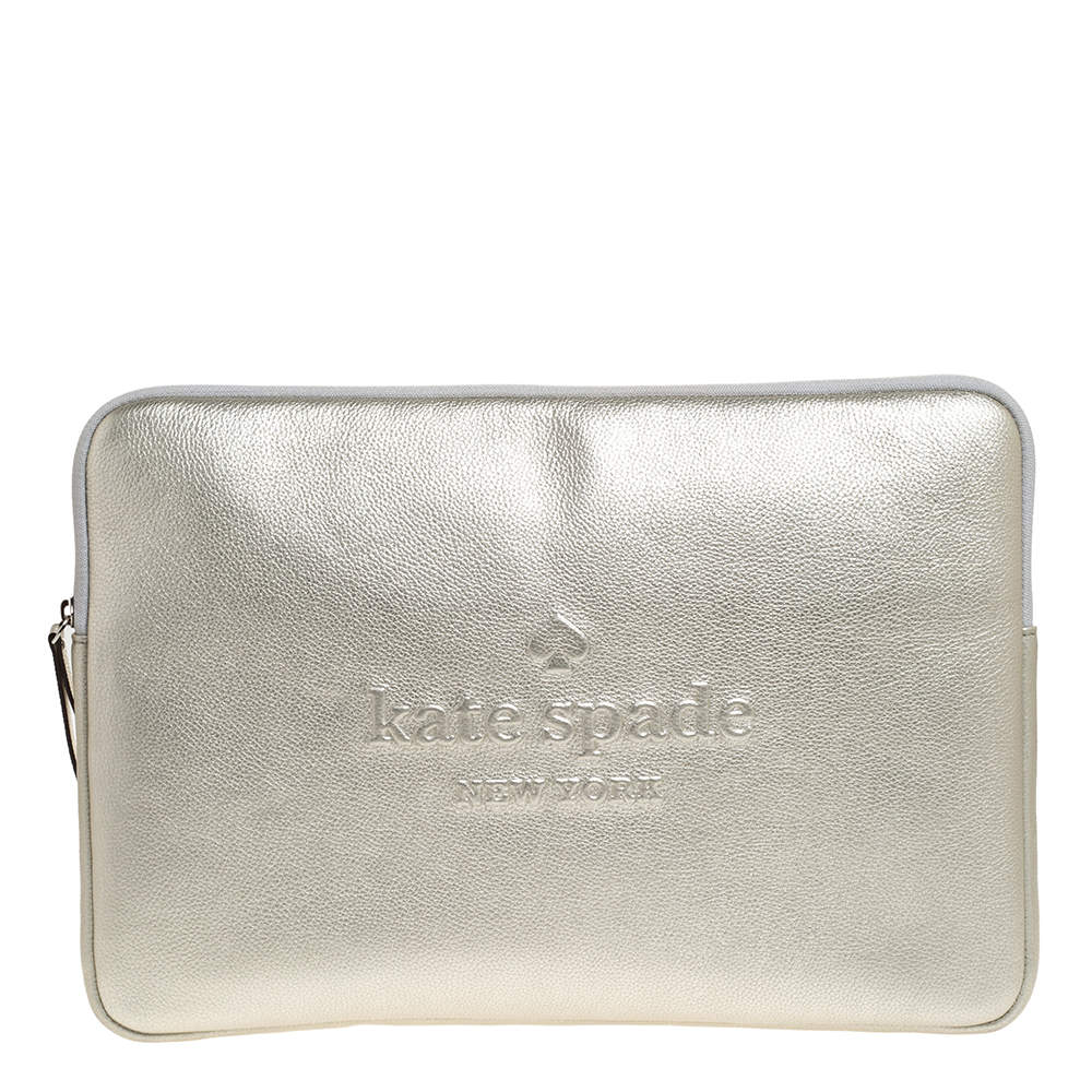 Pre Owned Kate Spade Metallic Gold Leather Laptop Case