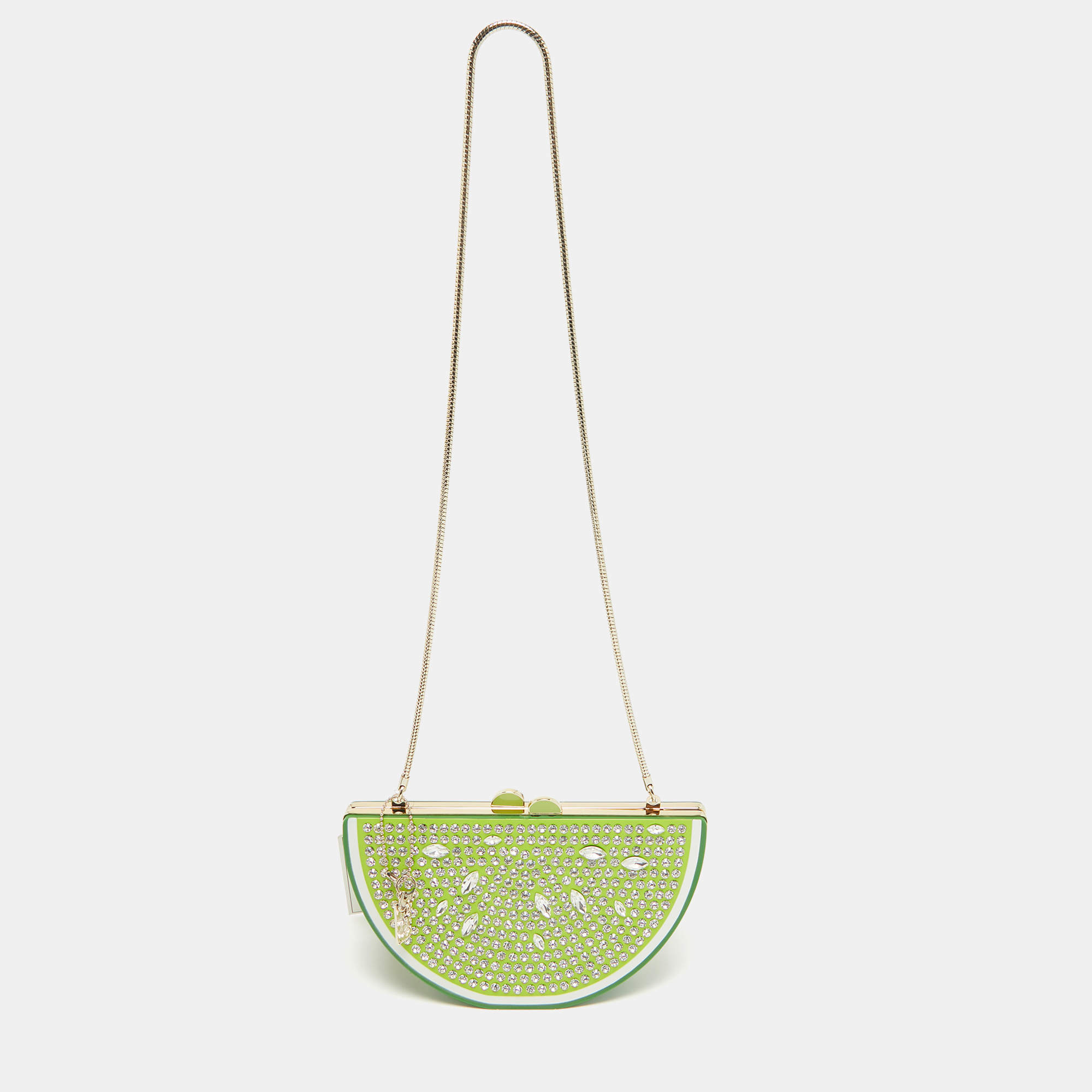 Kate Spade Green Acrylic Slice of Lime Crystals Chain Clutch