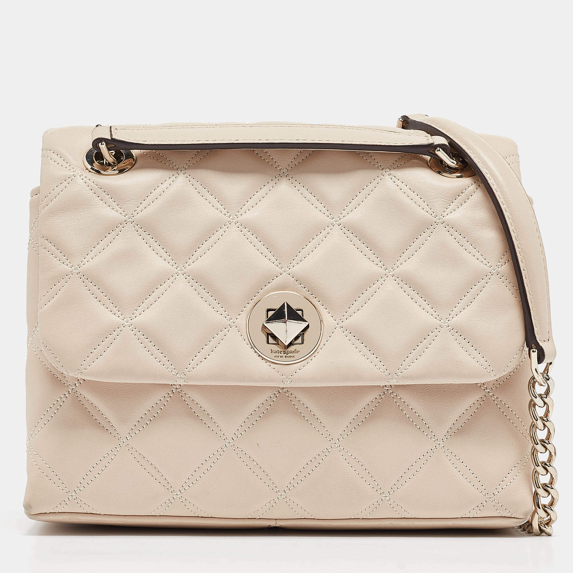 Pre Owned Kate Spade Beige Quilted Leather Natalia Crossbody Bag