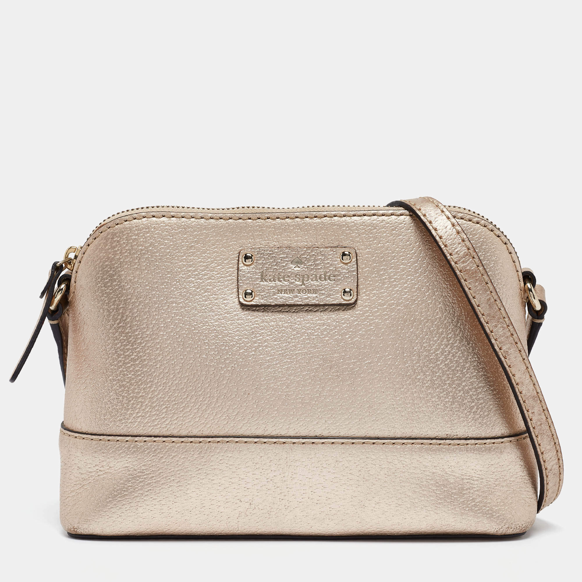 Pre Owned Kate Spade Gold Leather Wellesley Hanna Crossbody Bag