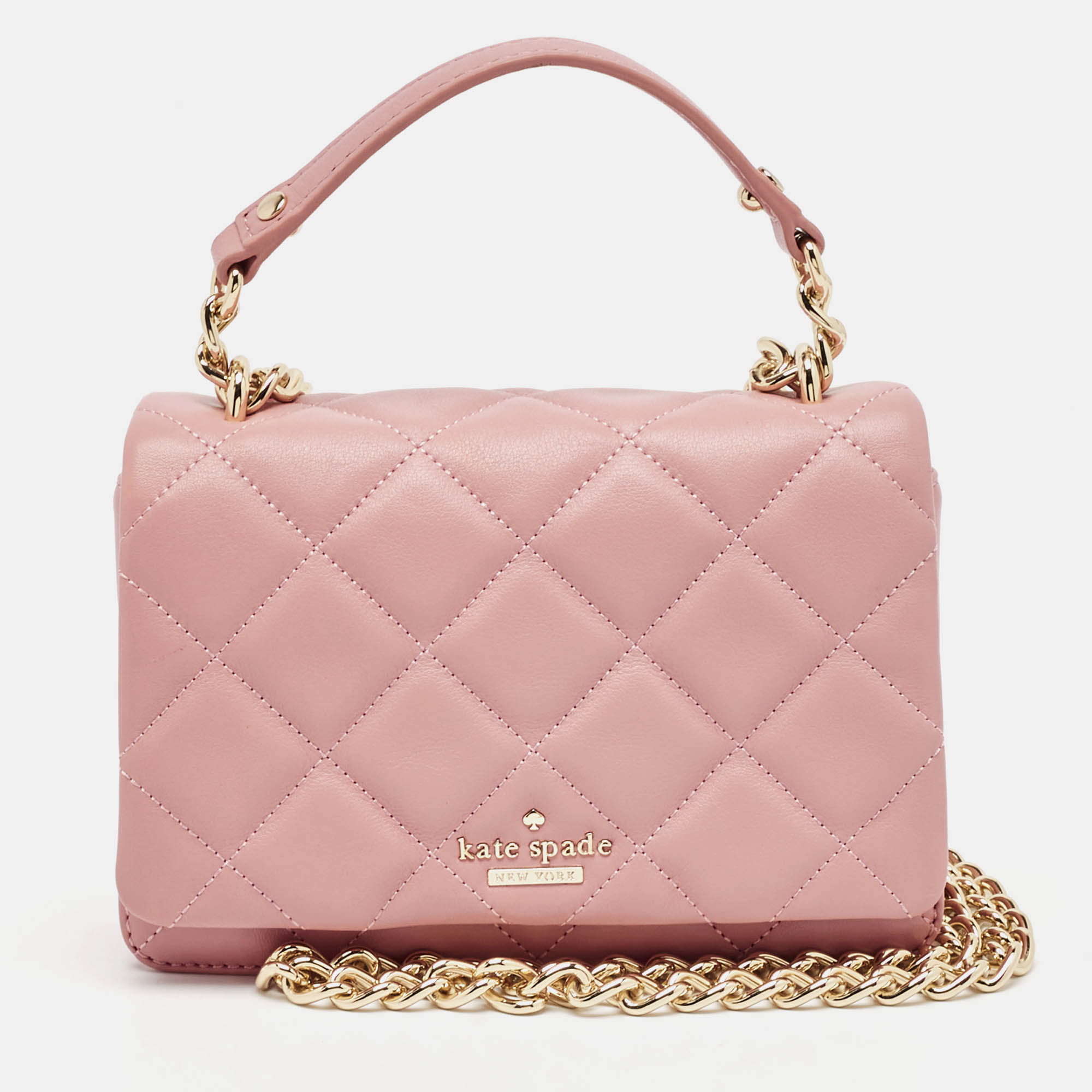 Pre Owned Kate Spade Pink Quilted Leather Mini Emerson Place Vivenna Shoulder Bag