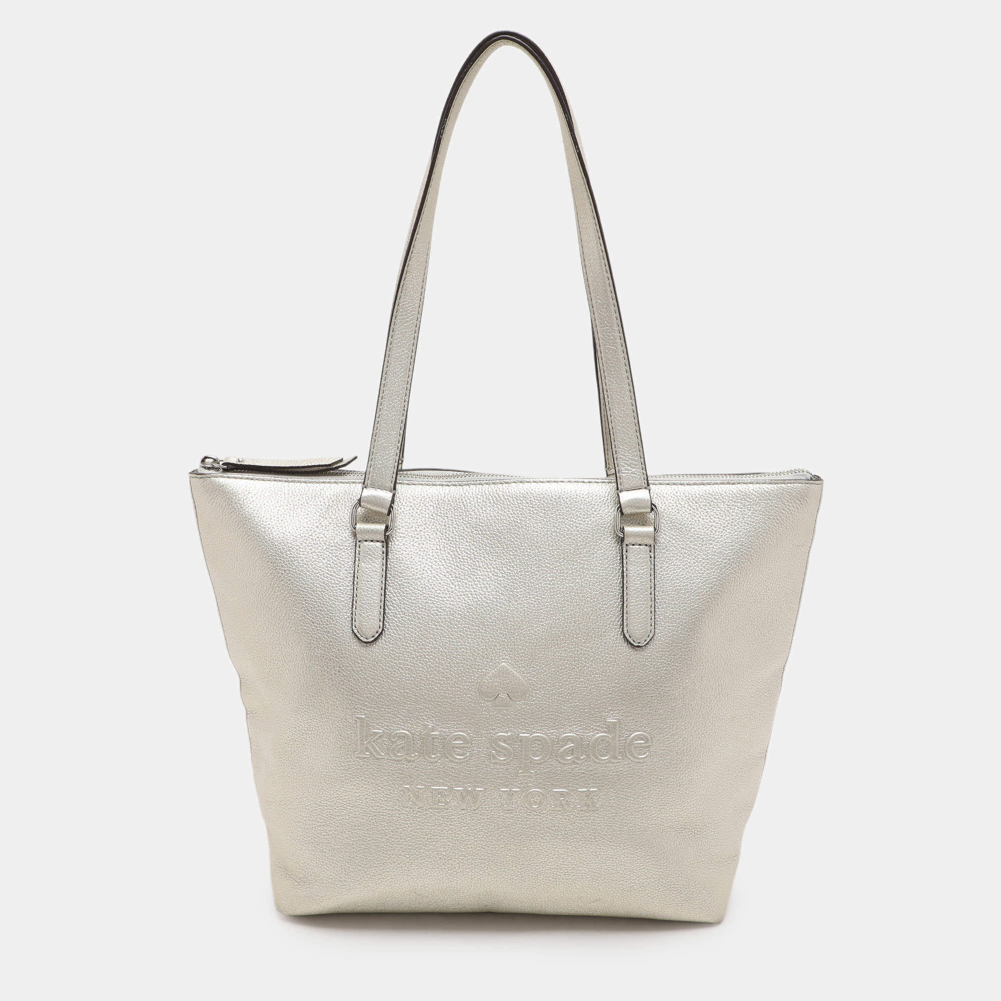 Kate Spade Silver Leather Larchmont Avenue Logo Penny Tote