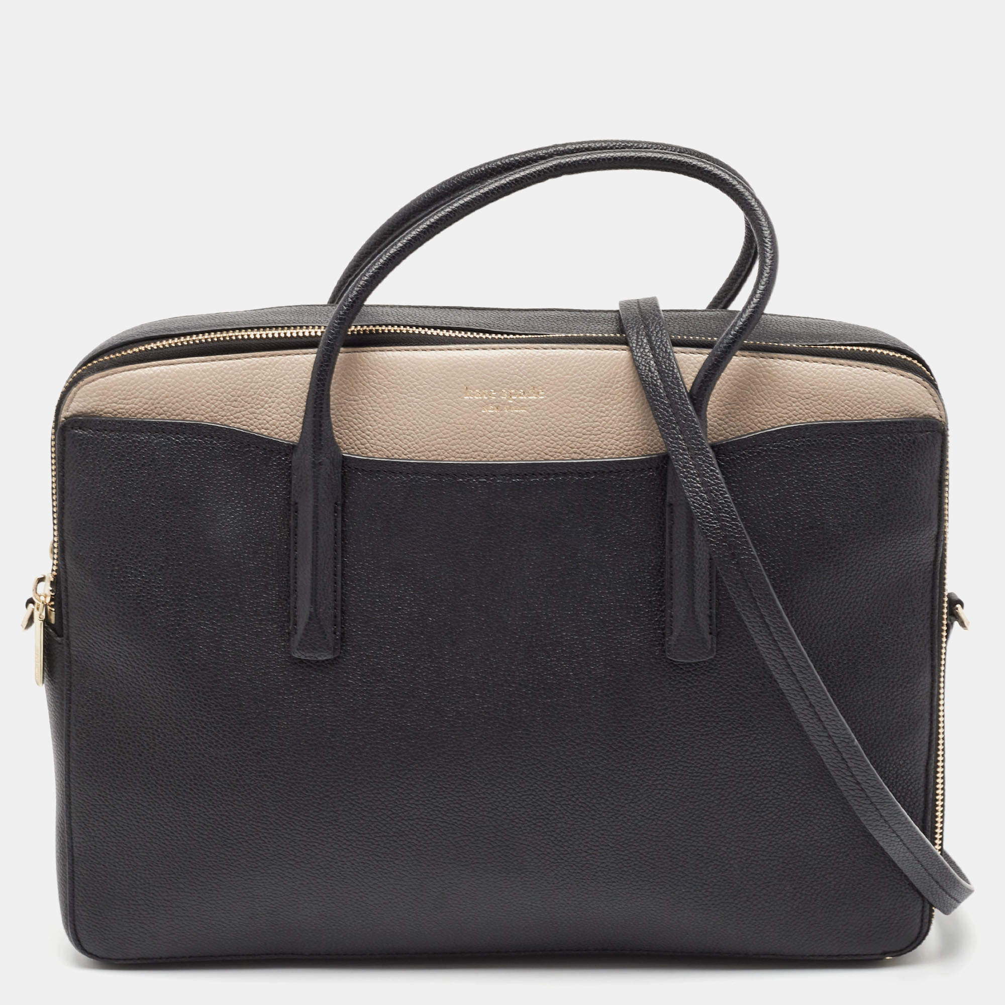 Pre Owned Kate Spade Black/Beige Leather Margaux Universal Laptop Bag