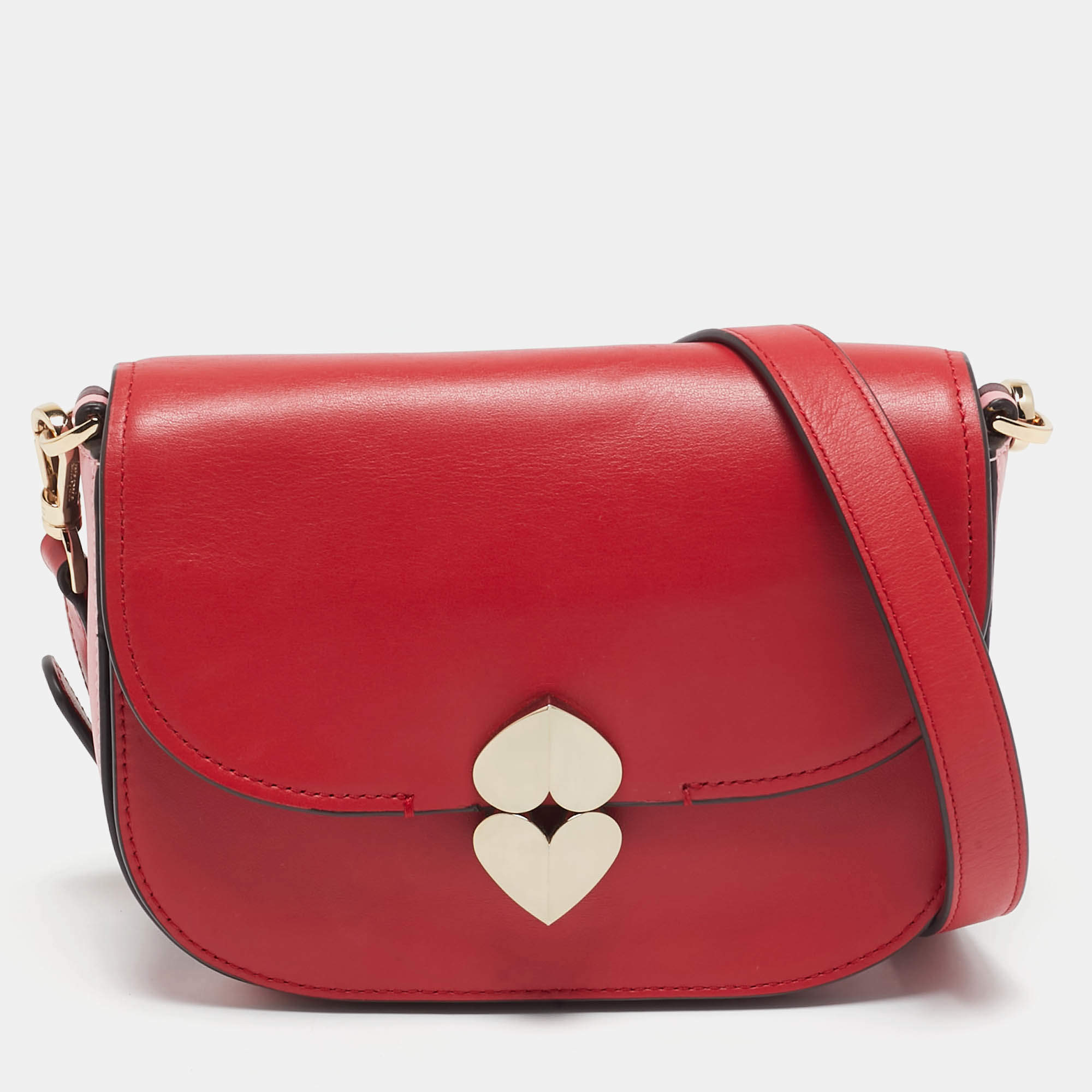 Pre Owned Kate Spade Red Leather Small Lula Saddle Crossbody Bag