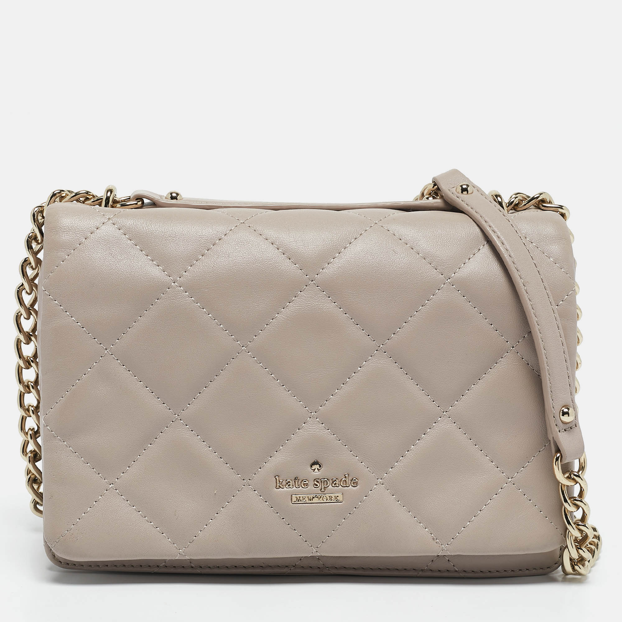 Pre Owned Kate Spade Light Mauve Quilted Leather Emerson Place Vivenna Shoulder Bag