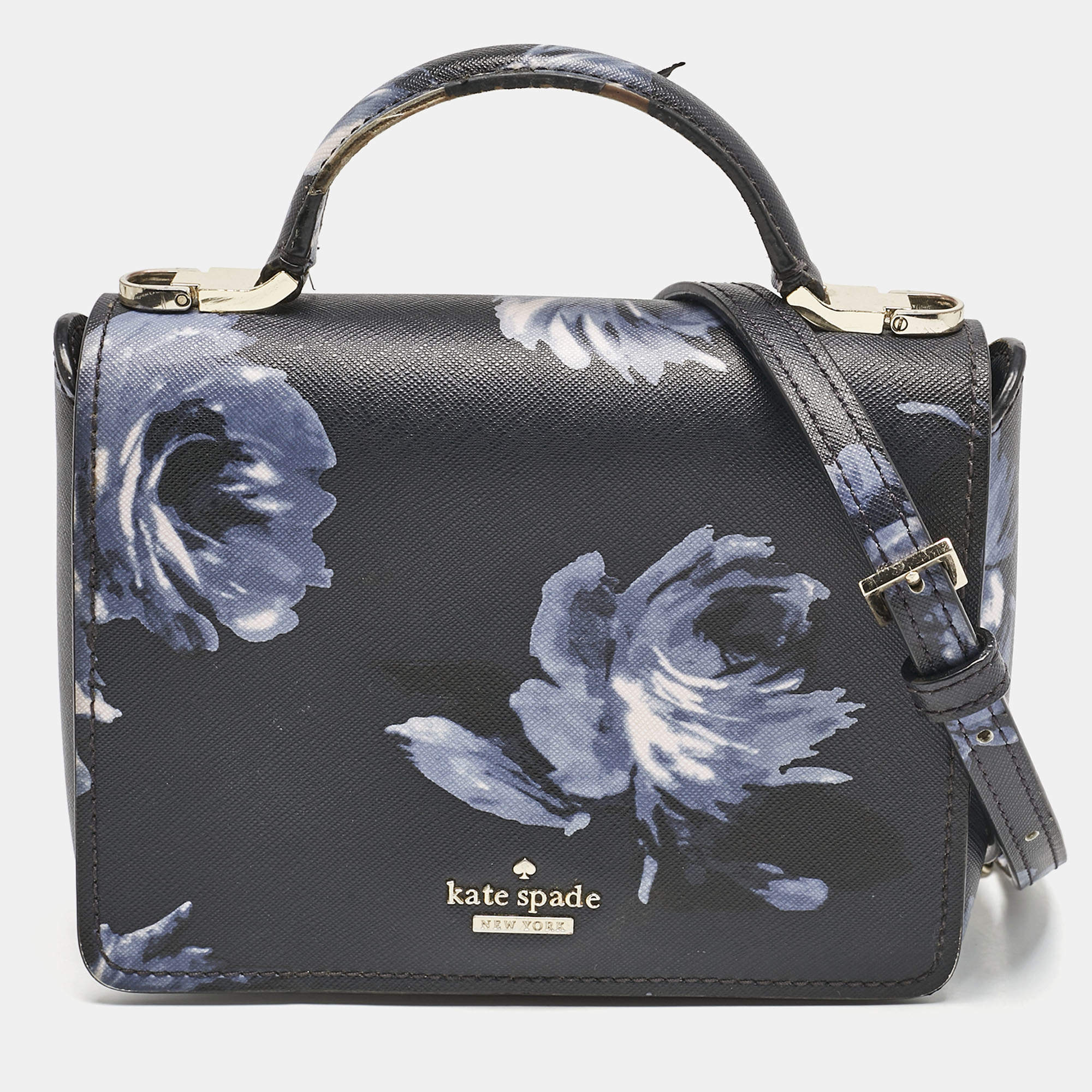 Pre Owned Kate Spade Black/Blue PVC Night Rose Cameron Street Hope Top Handle Bag