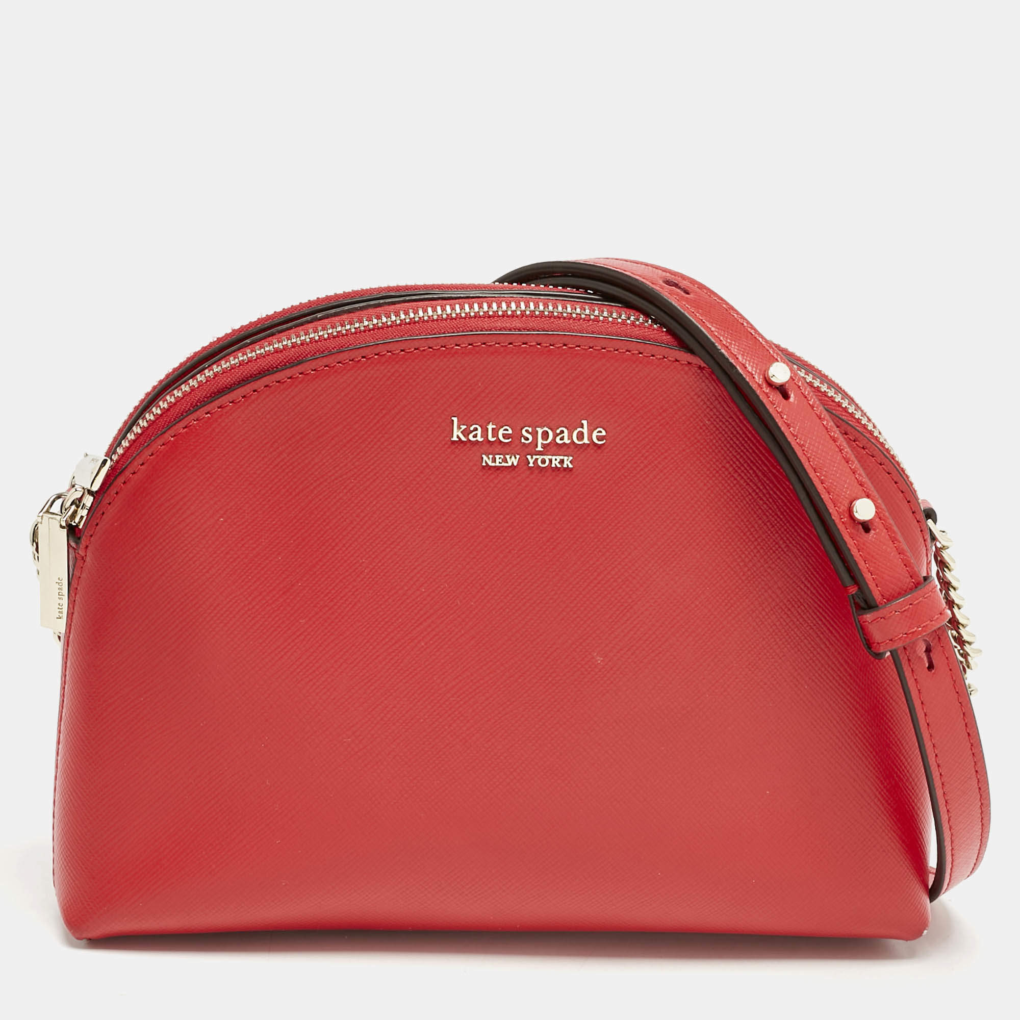 Kate Spade Red Leather Spencer Small Double Zip Crossbody Bag